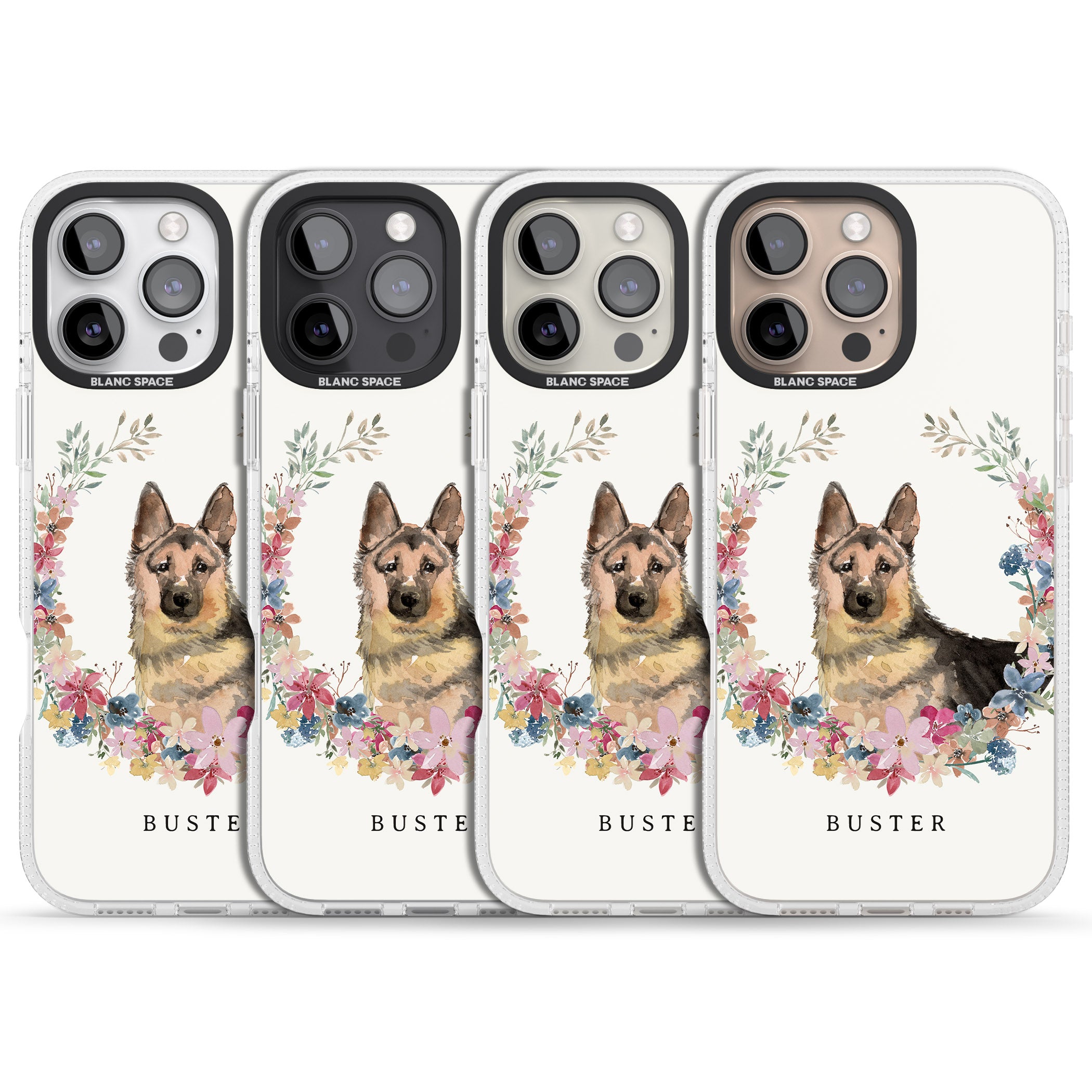 Personalised German Shepherd - Watercolour Dog Portrait iPhone 16 Pro Max / 16 Pro Clear Case Impact Air - Blanc Space