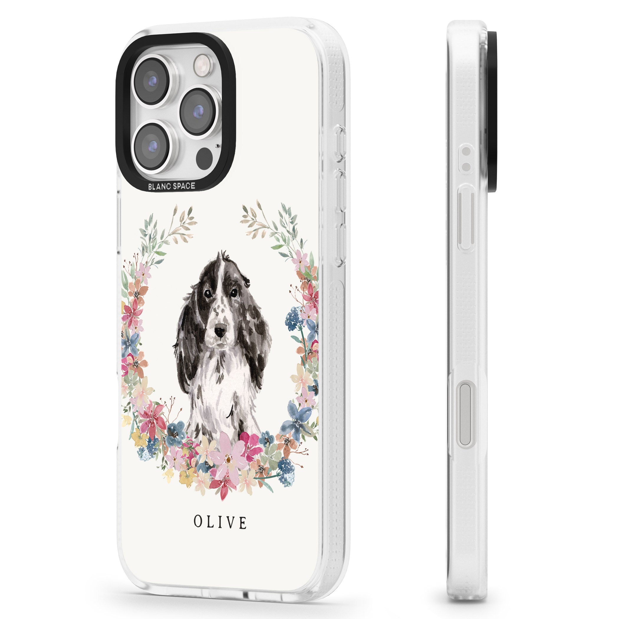 Personalised Black Cocker Spaniel - Watercolour Dog Portrait iPhone 16 Pro Max / 16 Pro Clear Case Impact Air - Blanc Space