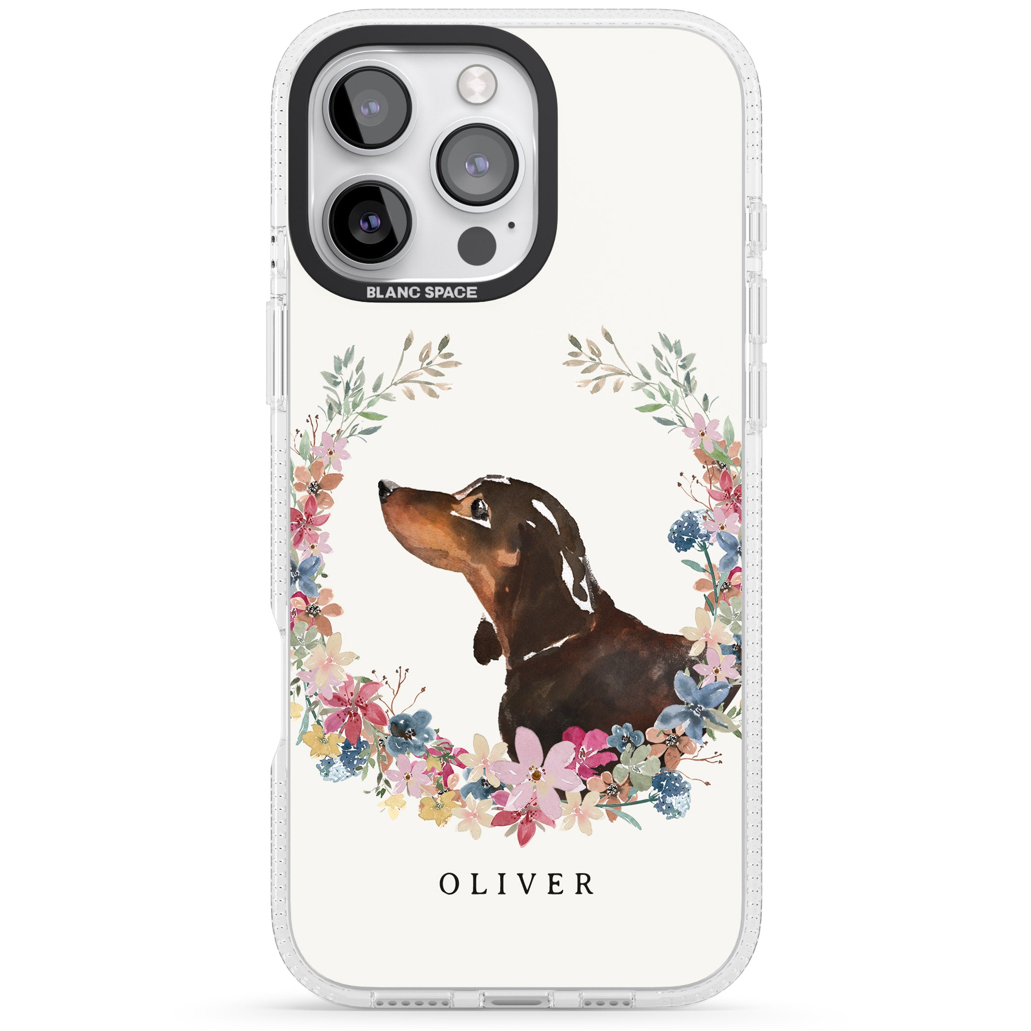 Personalised Black & Tan Dachshund - Watercolour Dog Portrait iPhone 16 Pro Max / 16 Pro Clear Case Impact Air - Blanc Space