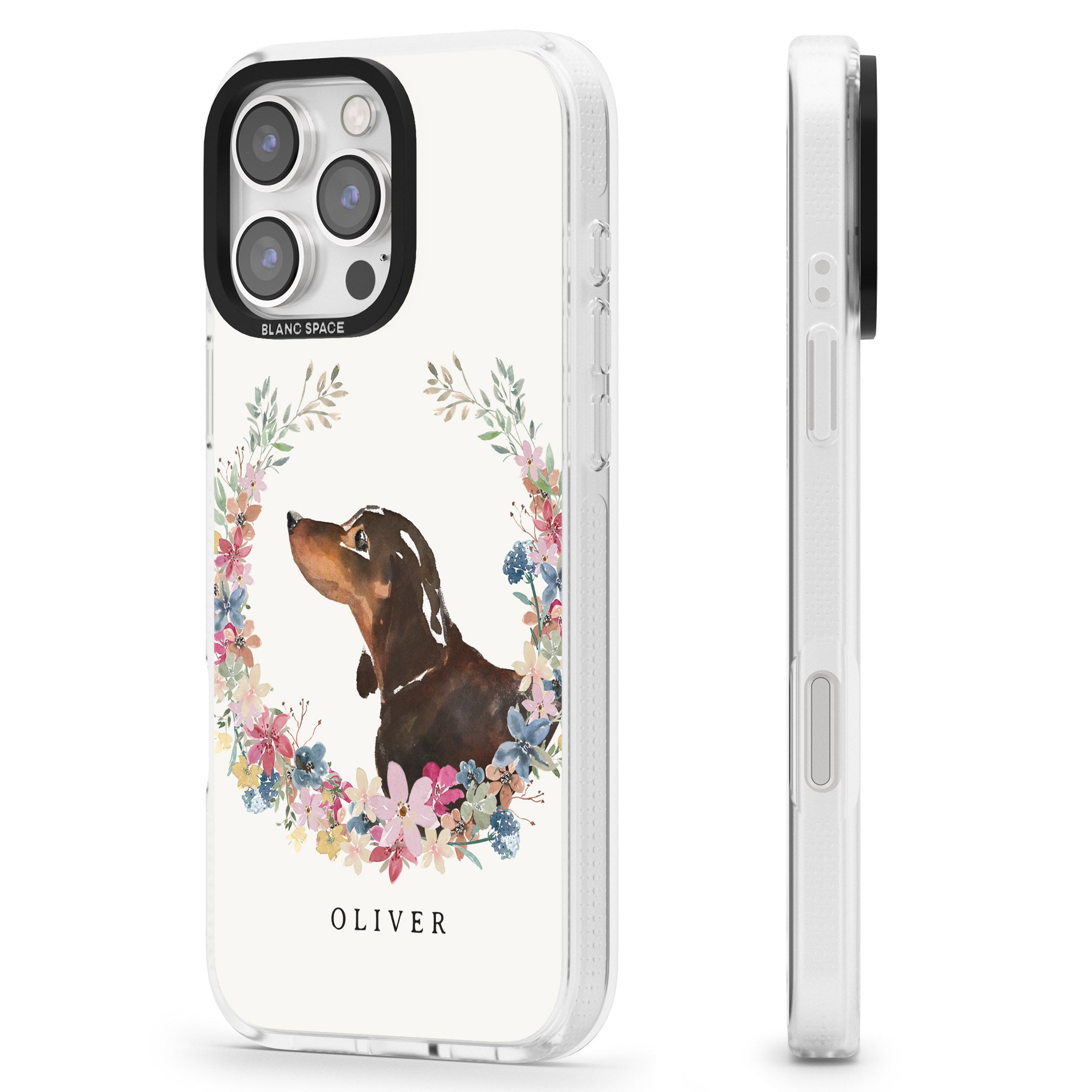 Personalised Black & Tan Dachshund - Watercolour Dog Portrait iPhone 16 Pro Max / 16 Pro Clear Case Impact Air - Blanc Space