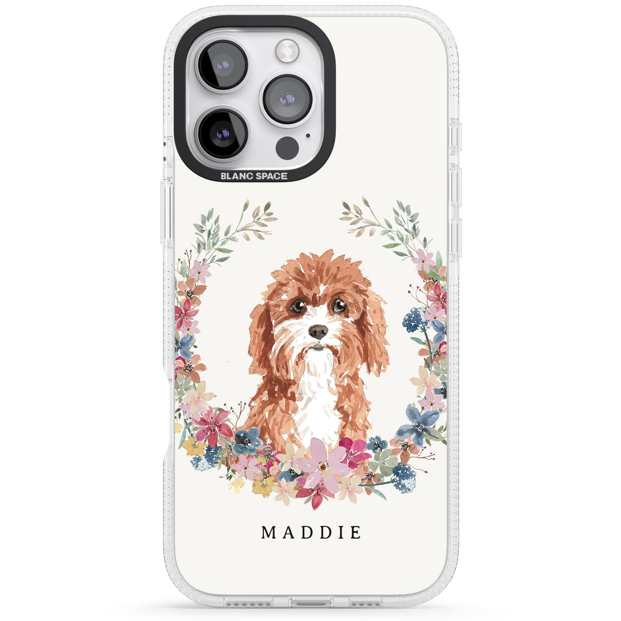 Personalised Cavapoo - Watercolour Dog Portrait iPhone 16 Pro Max / 16 Pro Clear Case Impact Air - Blanc Space