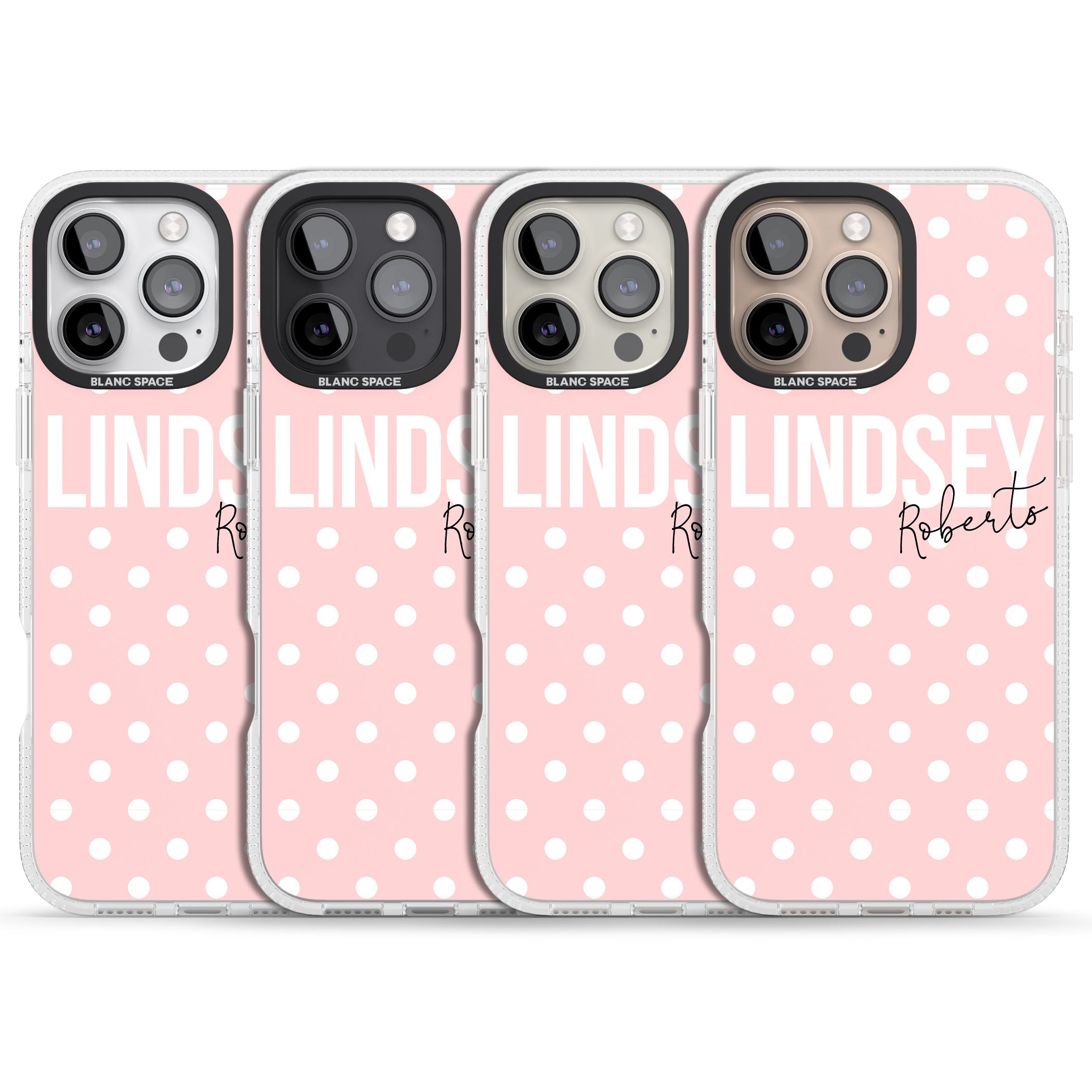 Personalised Pink Polka iPhone 16 Pro Max / 16 Pro Clear Case Impact Air - Blanc Space