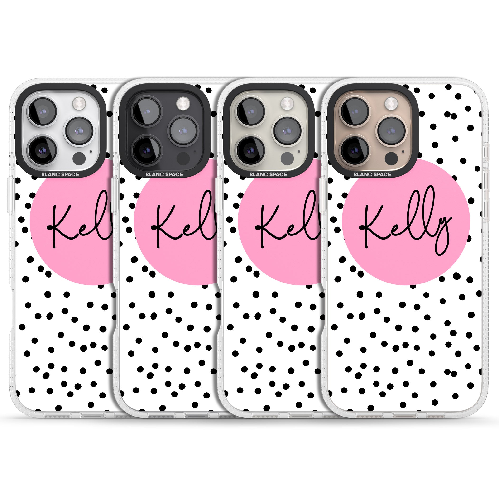 Personalised Pink Circle & Dots iPhone 16 Pro Max / 16 Pro Clear Case Impact Air - Blanc Space