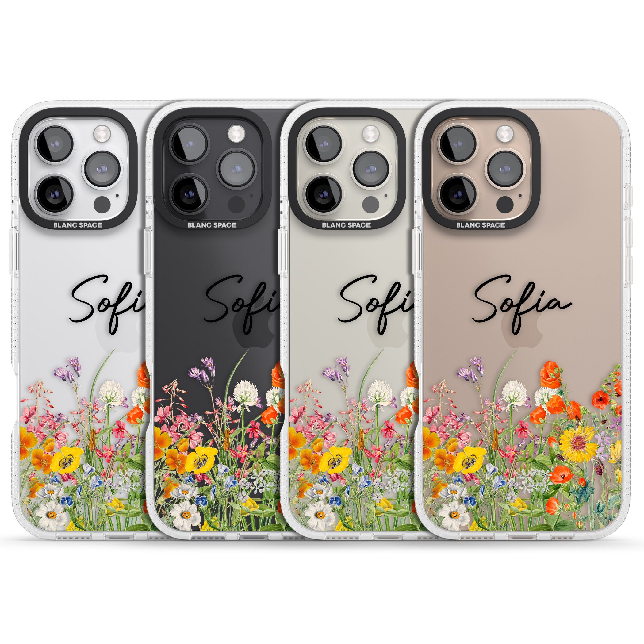 Personalised Summer Wildflowers iPhone 16 Pro Max / 16 Pro Clear Case Impact Air - Blanc Space