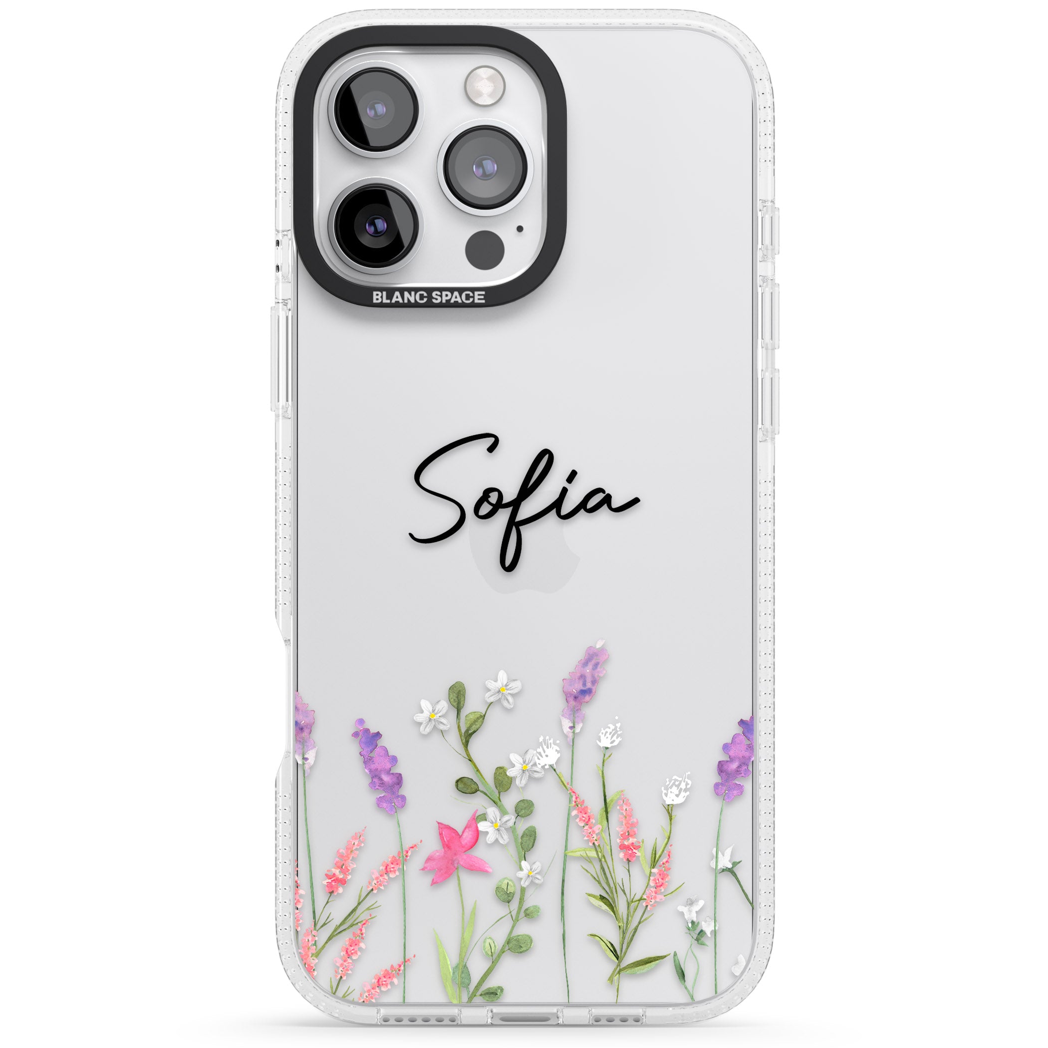 Personalised Lavender Wildflowers iPhone 16 Pro Max / 16 Pro Clear Case Impact Air - Blanc Space