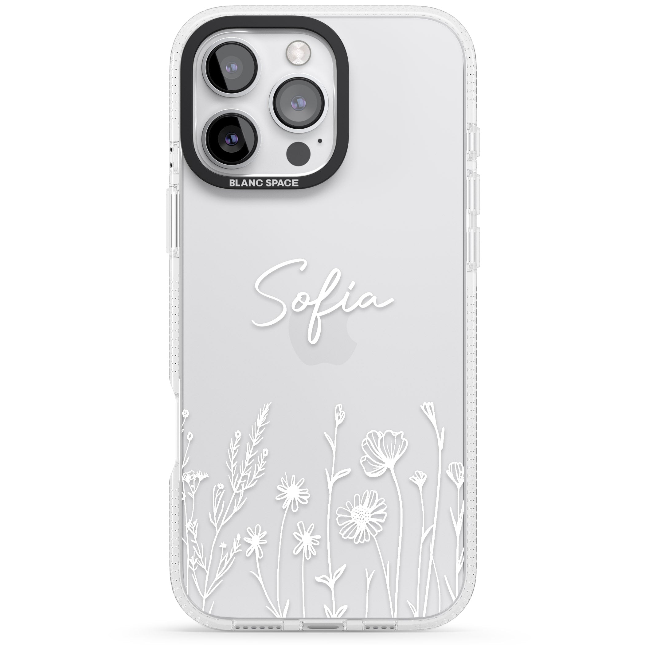 Personalised White Wildflowers iPhone 16 Pro Max / 16 Pro Clear Case Impact Air - Blanc Space