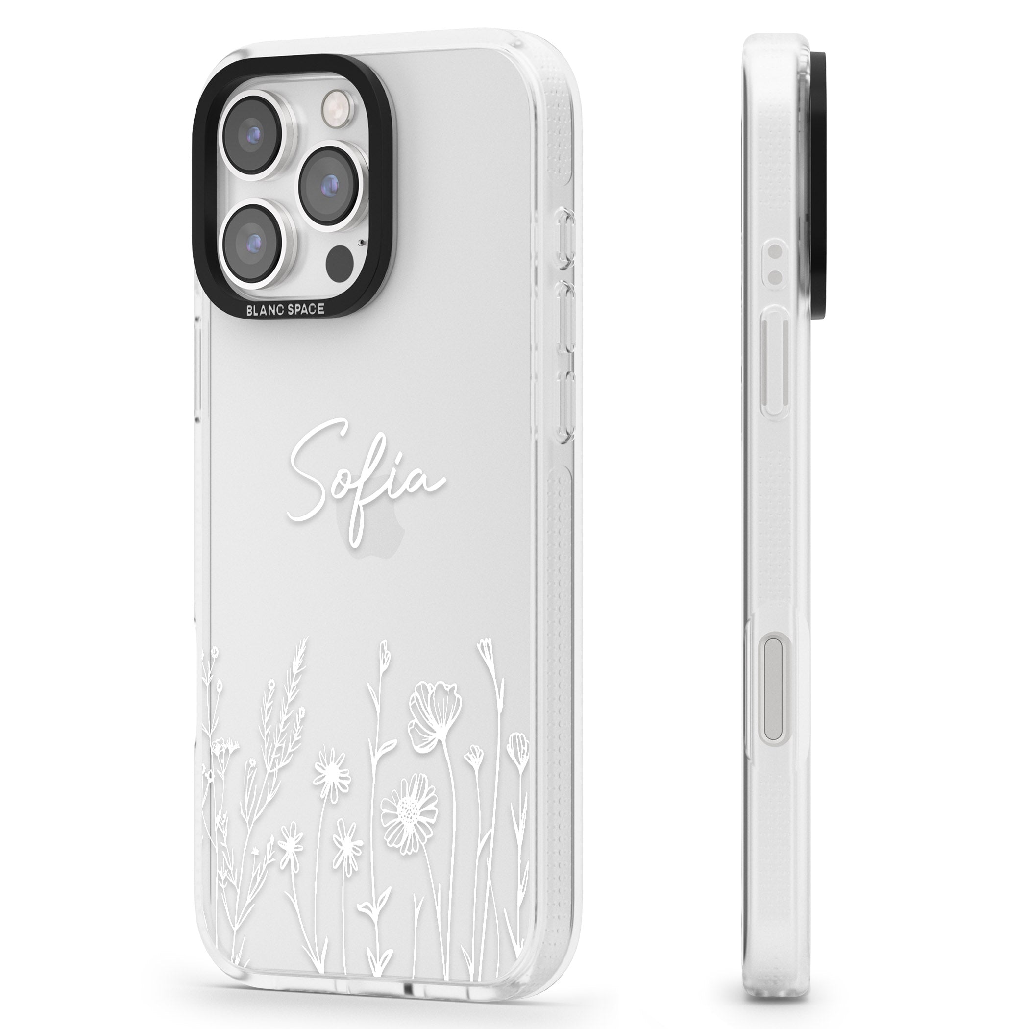 Personalised White Wildflowers iPhone 16 Pro Max / 16 Pro Clear Case Impact Air - Blanc Space