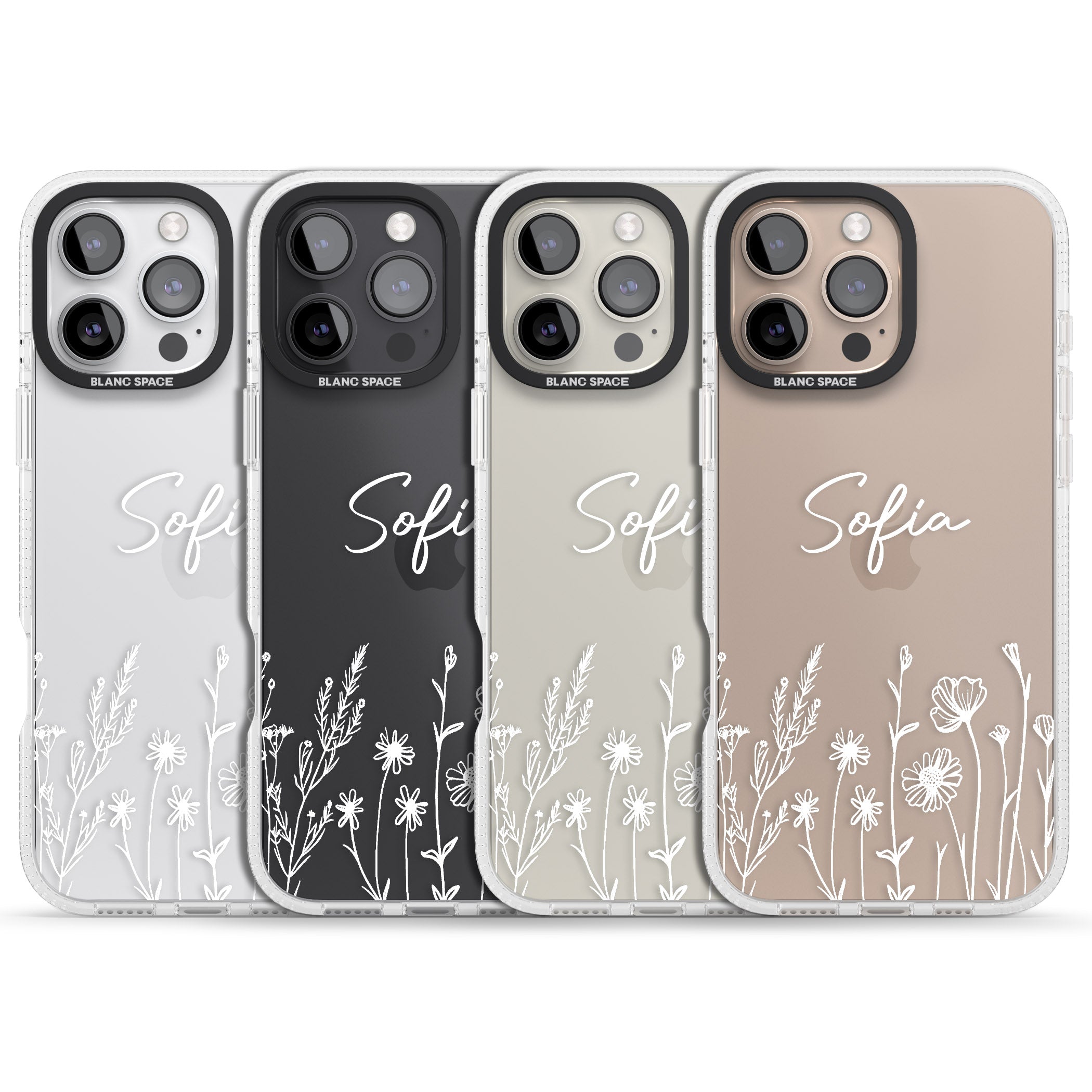 Personalised White Wildflowers iPhone 16 Pro Max / 16 Pro Clear Case Impact Air - Blanc Space