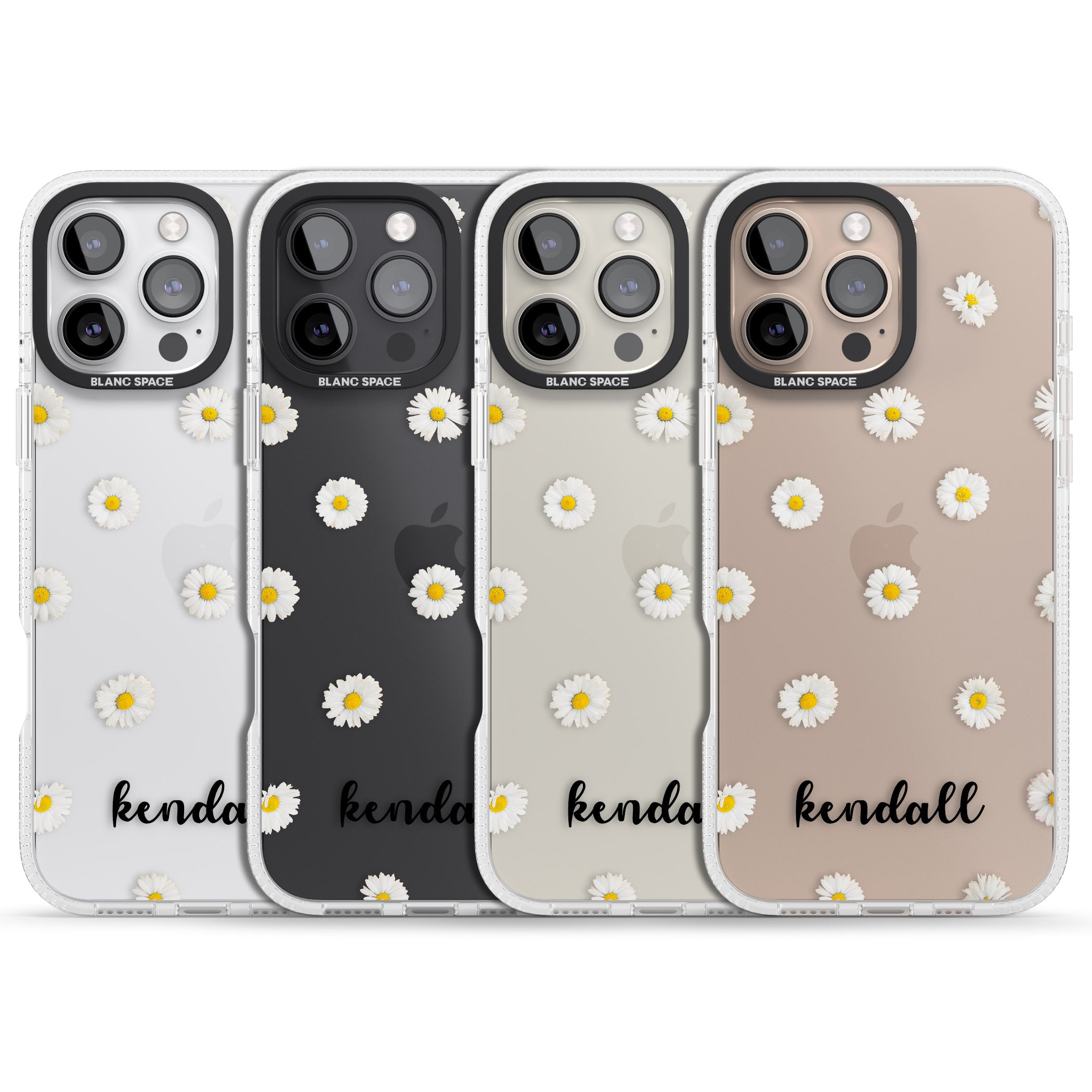 Personalised White Daisies & Cursive iPhone 16 Pro Max / 16 Pro Clear Case Impact Air - Blanc Space