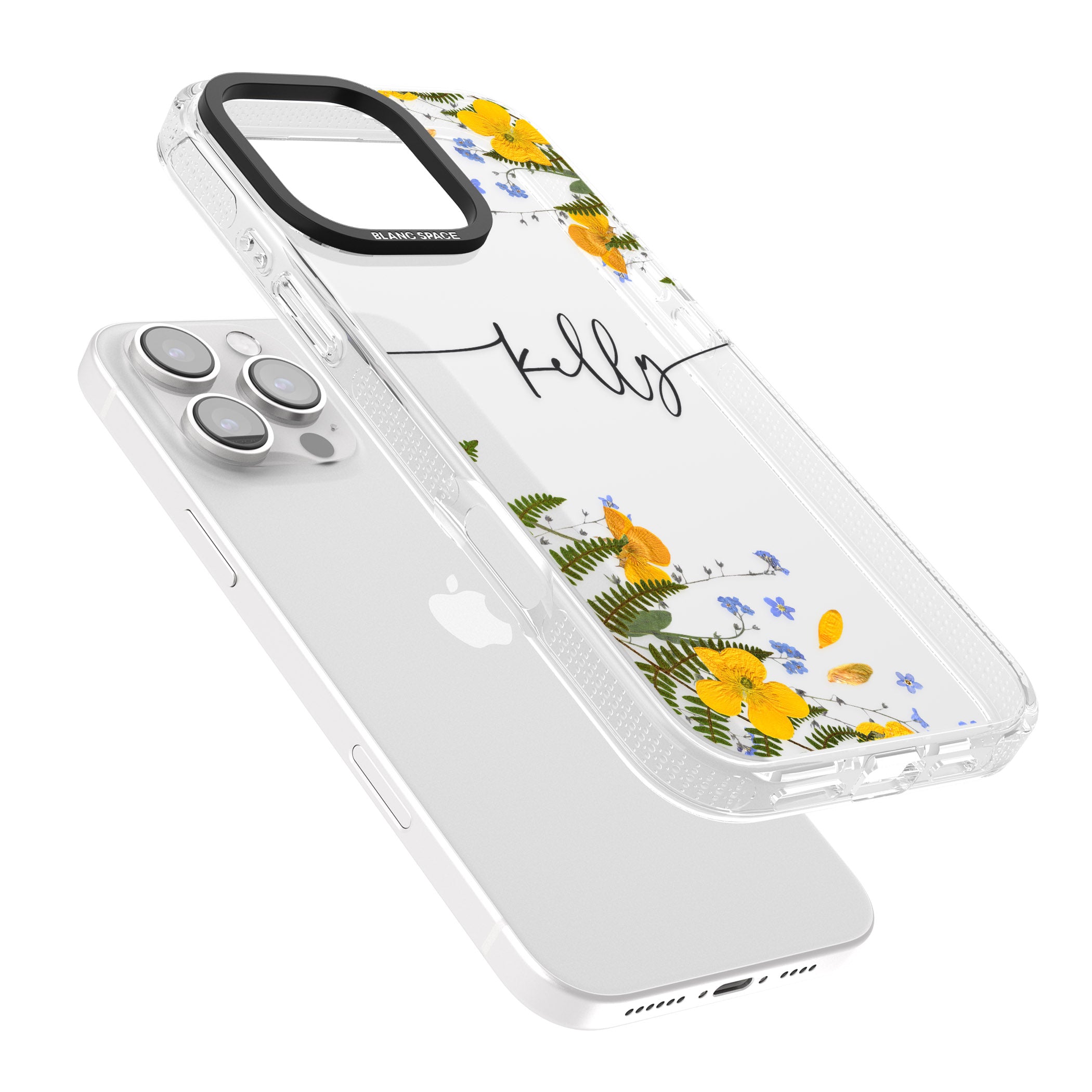 Personalised Ferns & Wildflowers iPhone 16 Pro Max / 16 Pro Clear Case Impact Air - Blanc Space