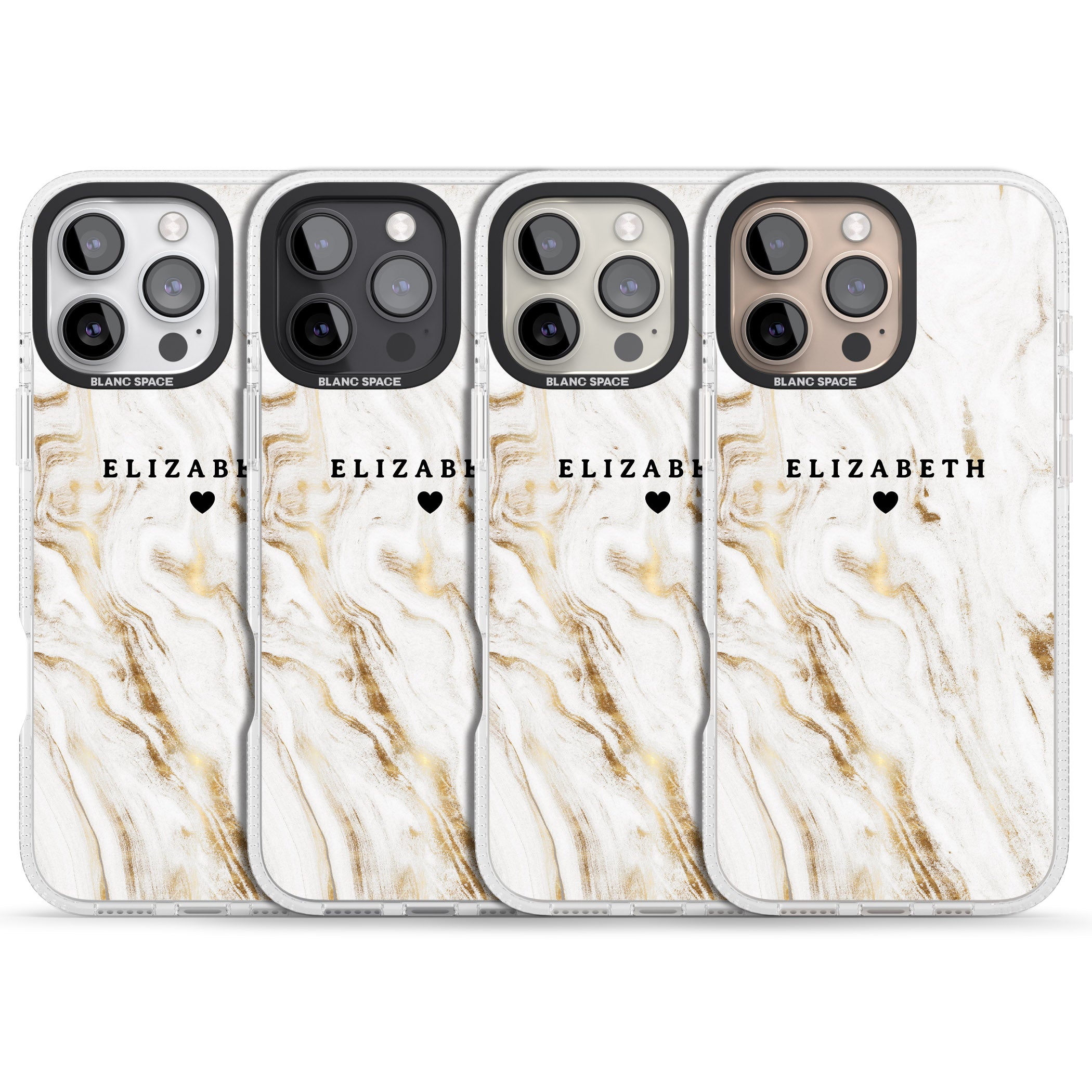 Personalised White & Gold Swirl Marble iPhone 16 Pro Max / 16 Pro Clear Case Impact Air - Blanc Space