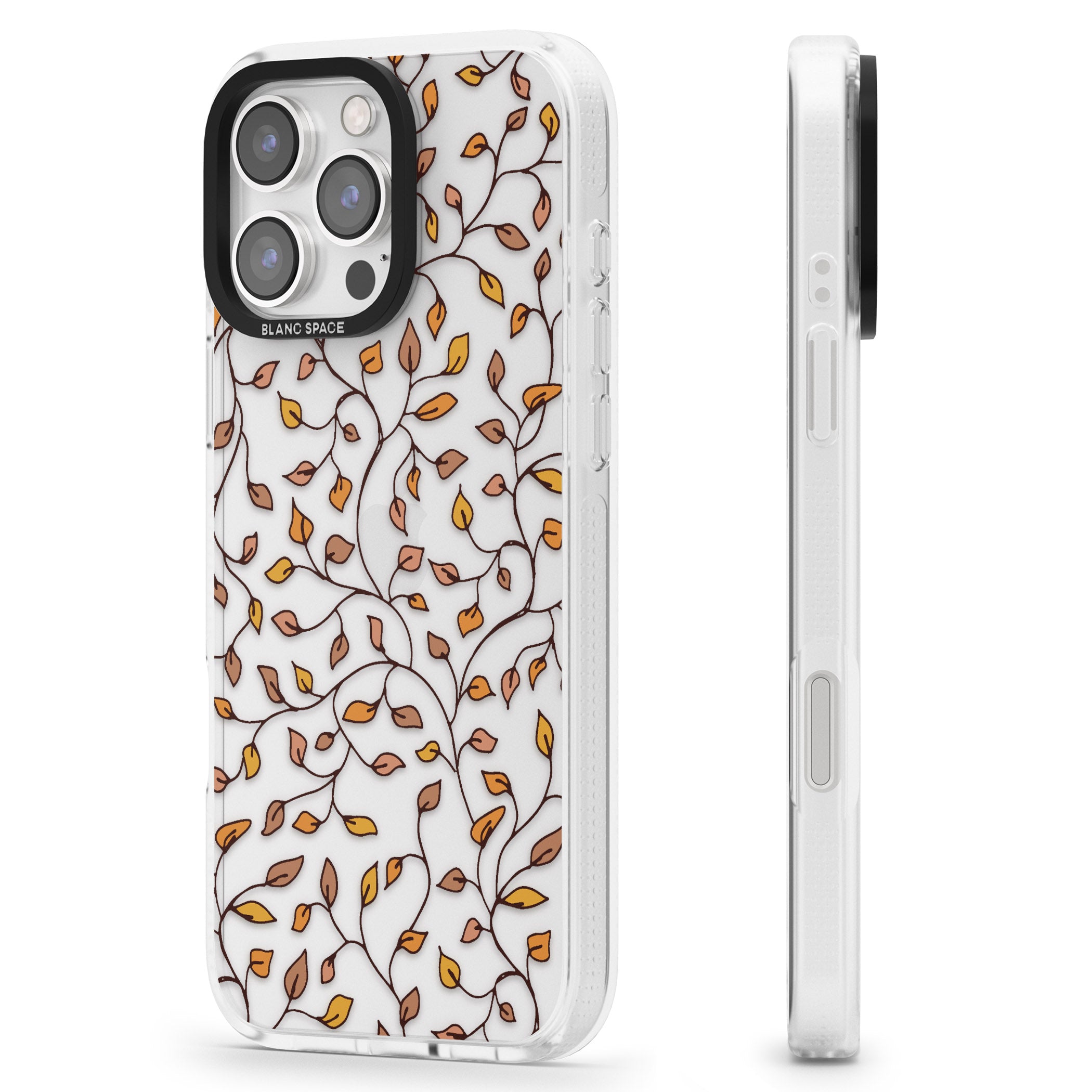 Personalised Autumn Leaves Pattern iPhone 16 Pro Max / 16 Pro Clear Case Impact Air - Blanc Space