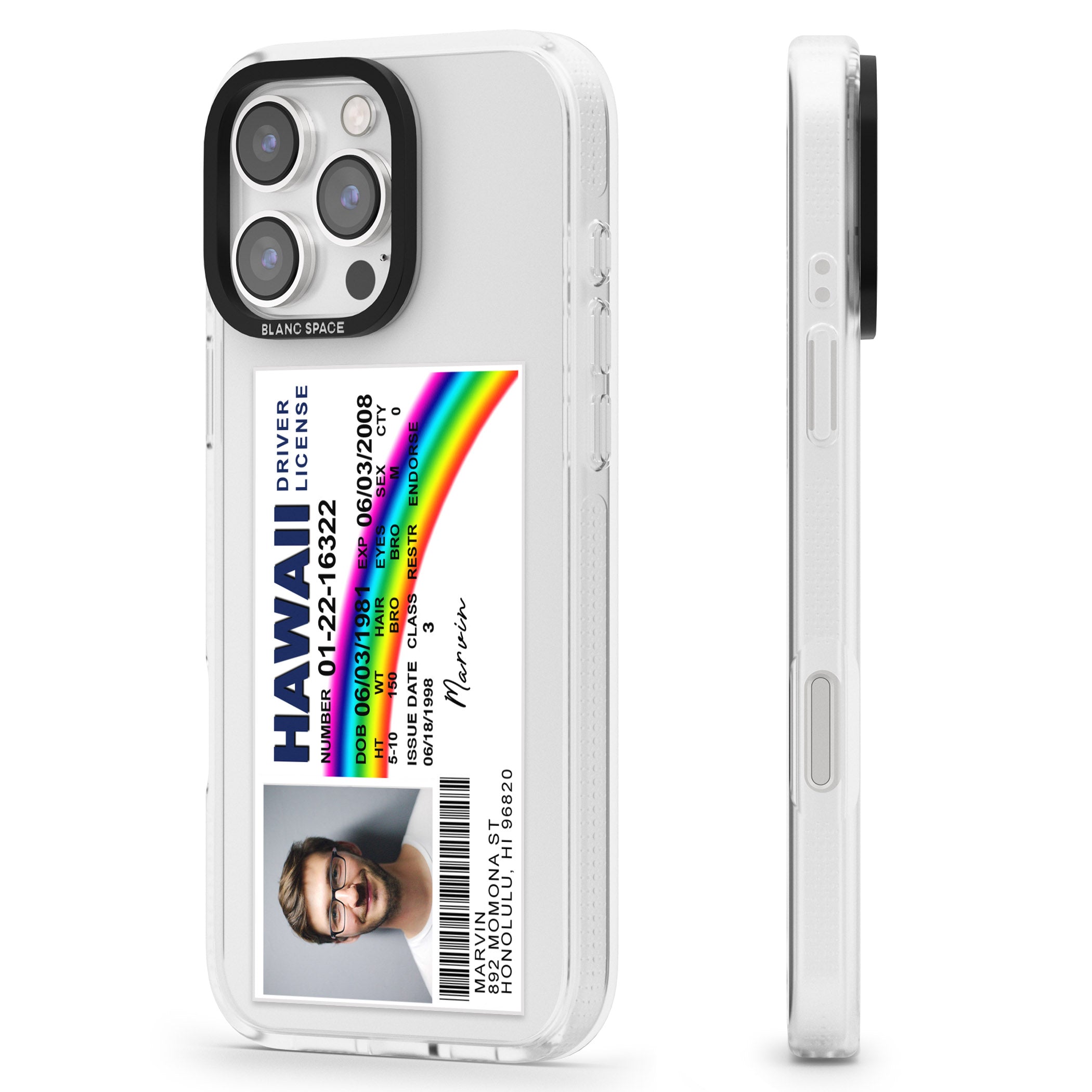 Personalised Hawaii Driving License iPhone 16 Pro Max / 16 Pro Clear Case Impact Air - Blanc Space