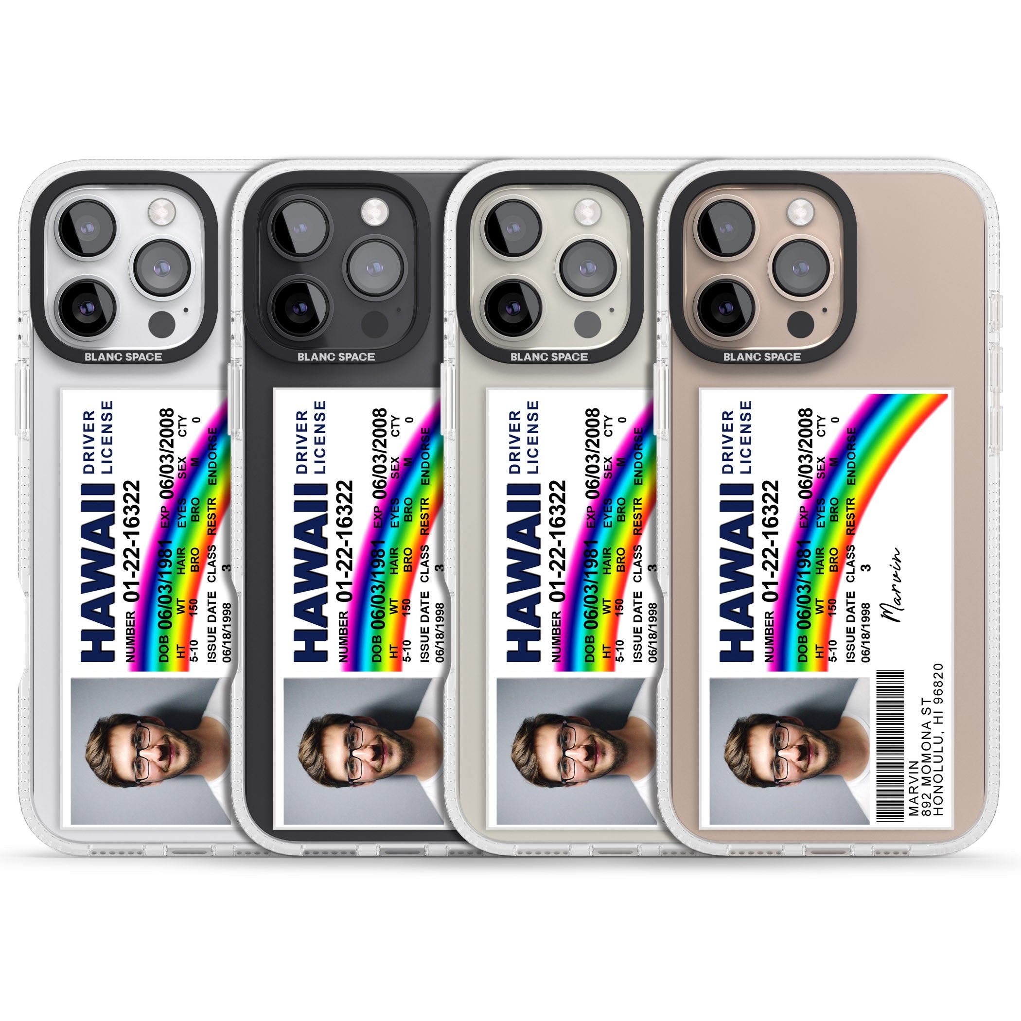 Personalised Hawaii Driving License iPhone 16 Pro Max / 16 Pro Clear Case Impact Air - Blanc Space