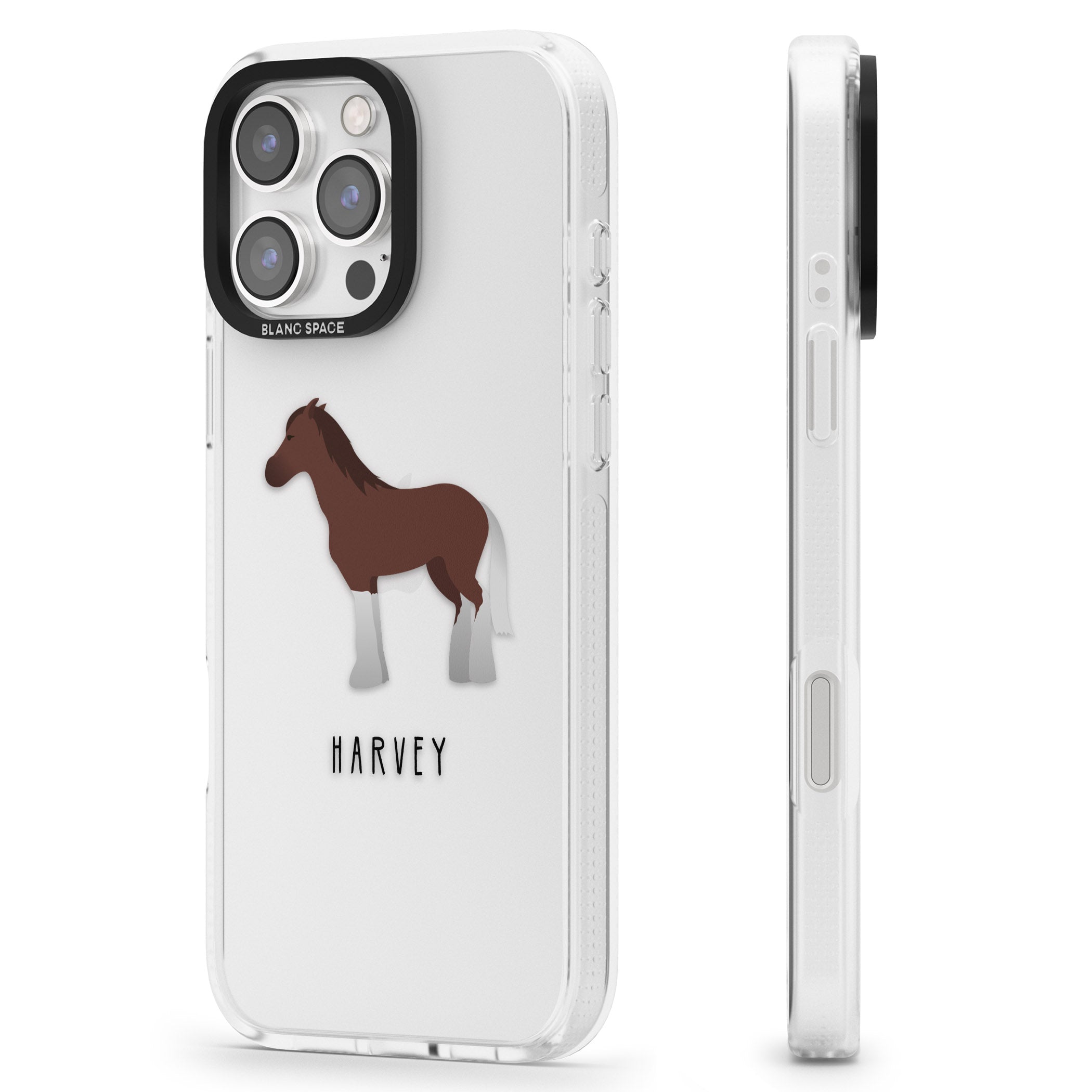 Personalised Brown Horse iPhone 16 Pro Max / 16 Pro Clear Case Impact Air - Blanc Space