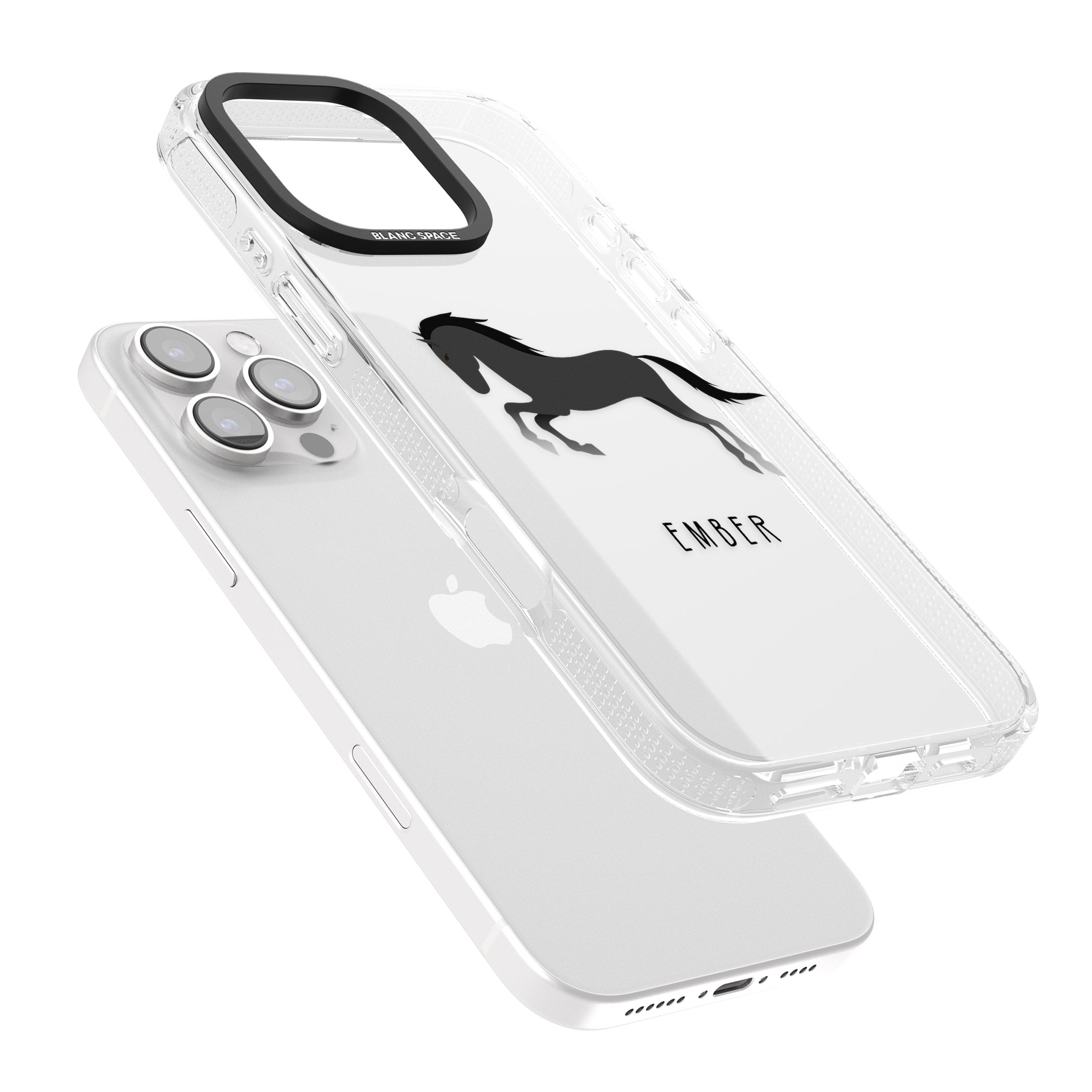Personalised Black Horse iPhone 16 Pro Max / 16 Pro Clear Case Impact Air - Blanc Space