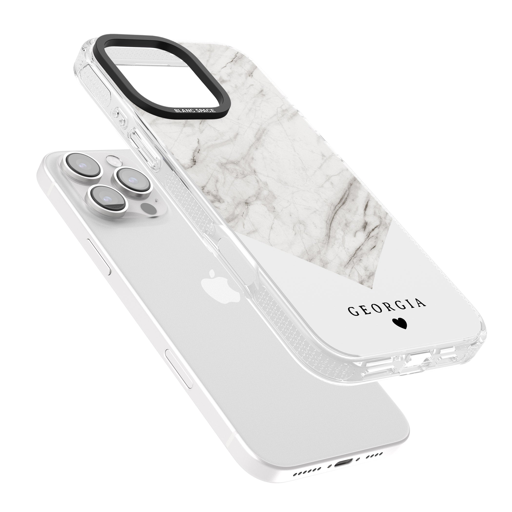 Personalised White Marble iPhone 16 Pro Max / 16 Pro Clear Case Impact Air - Blanc Space