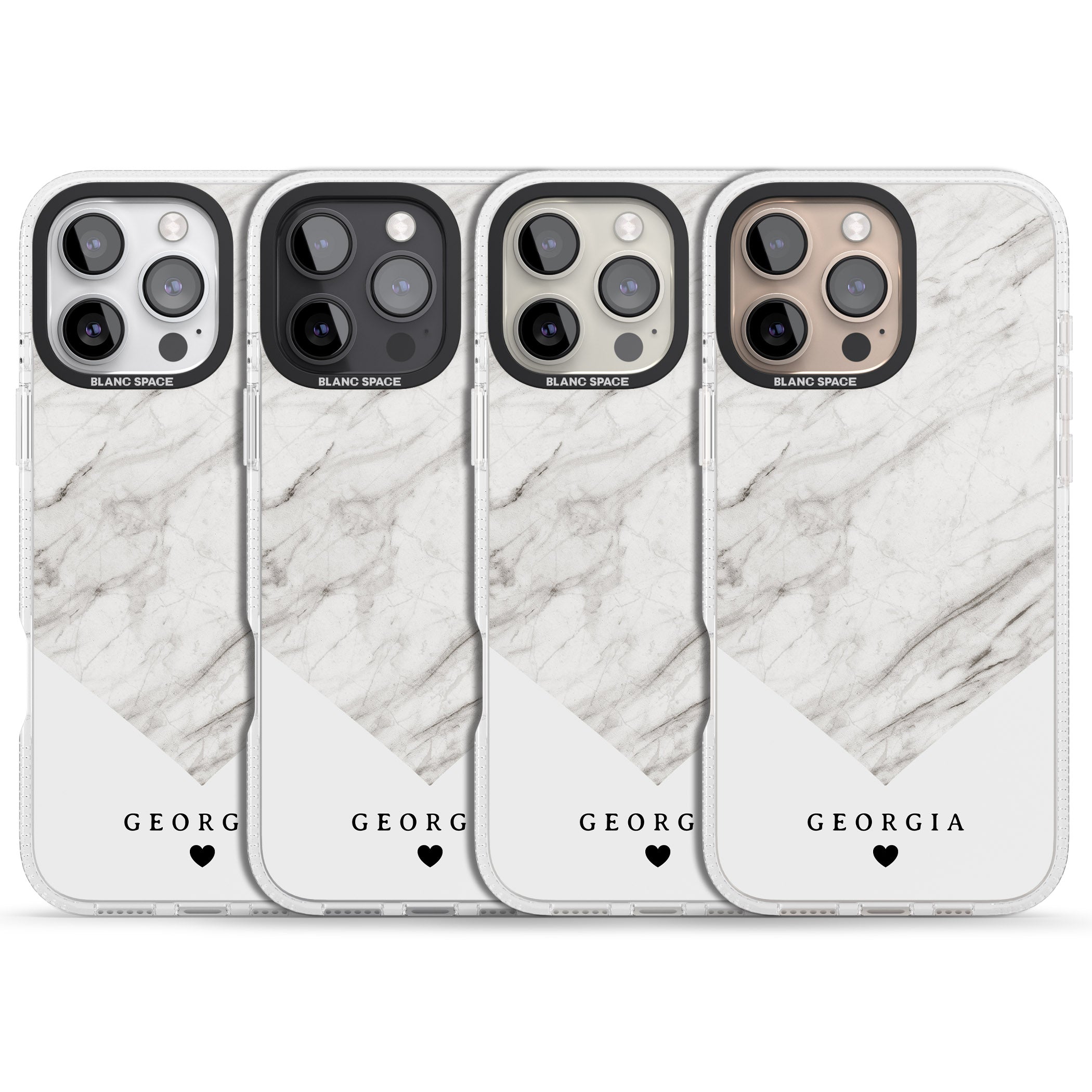 Personalised White Marble iPhone 16 Pro Max / 16 Pro Clear Case Impact Air - Blanc Space