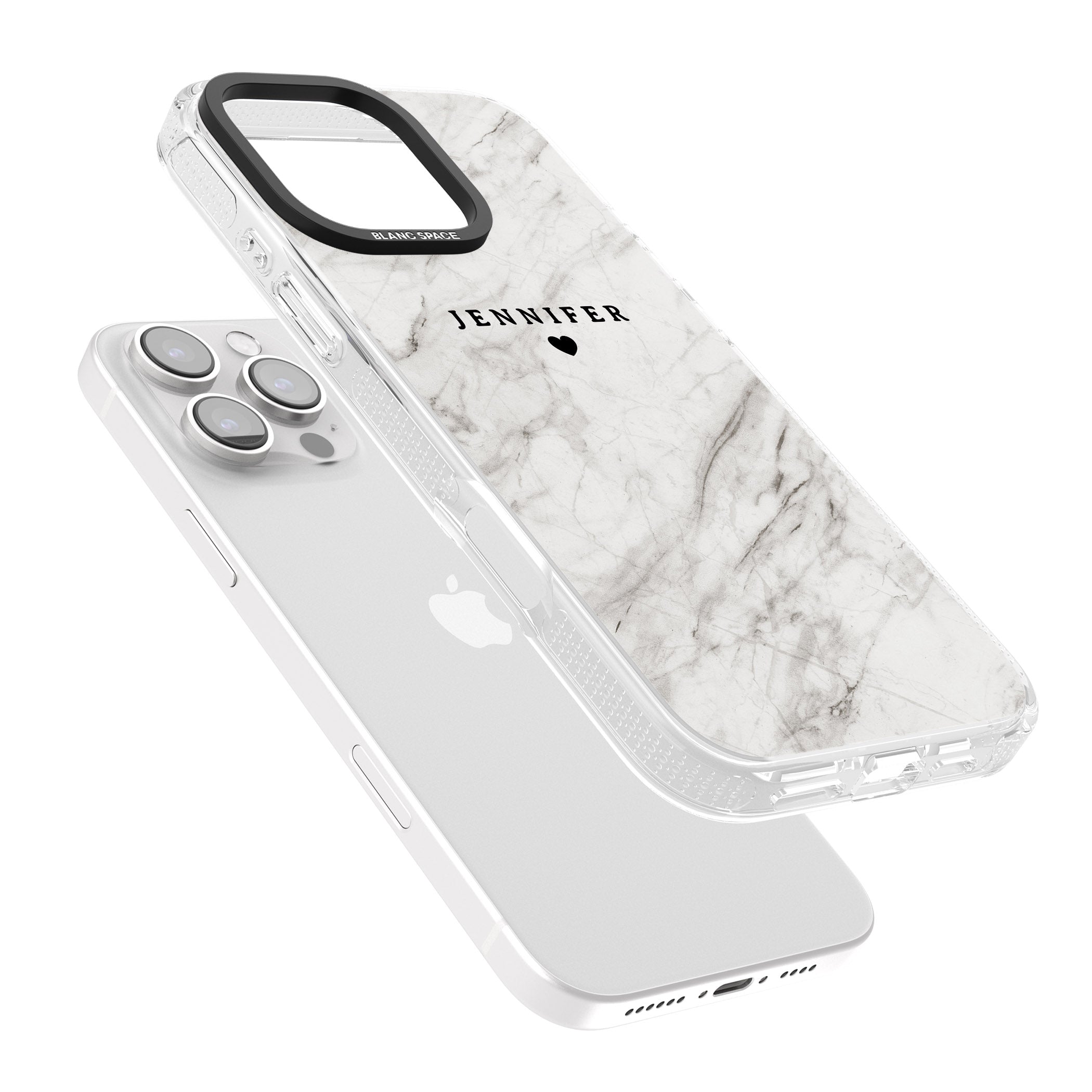 Personalised Light Grey & White Marble Texture iPhone 16 Pro Max / 16 Pro Clear Case Impact Air - Blanc Space