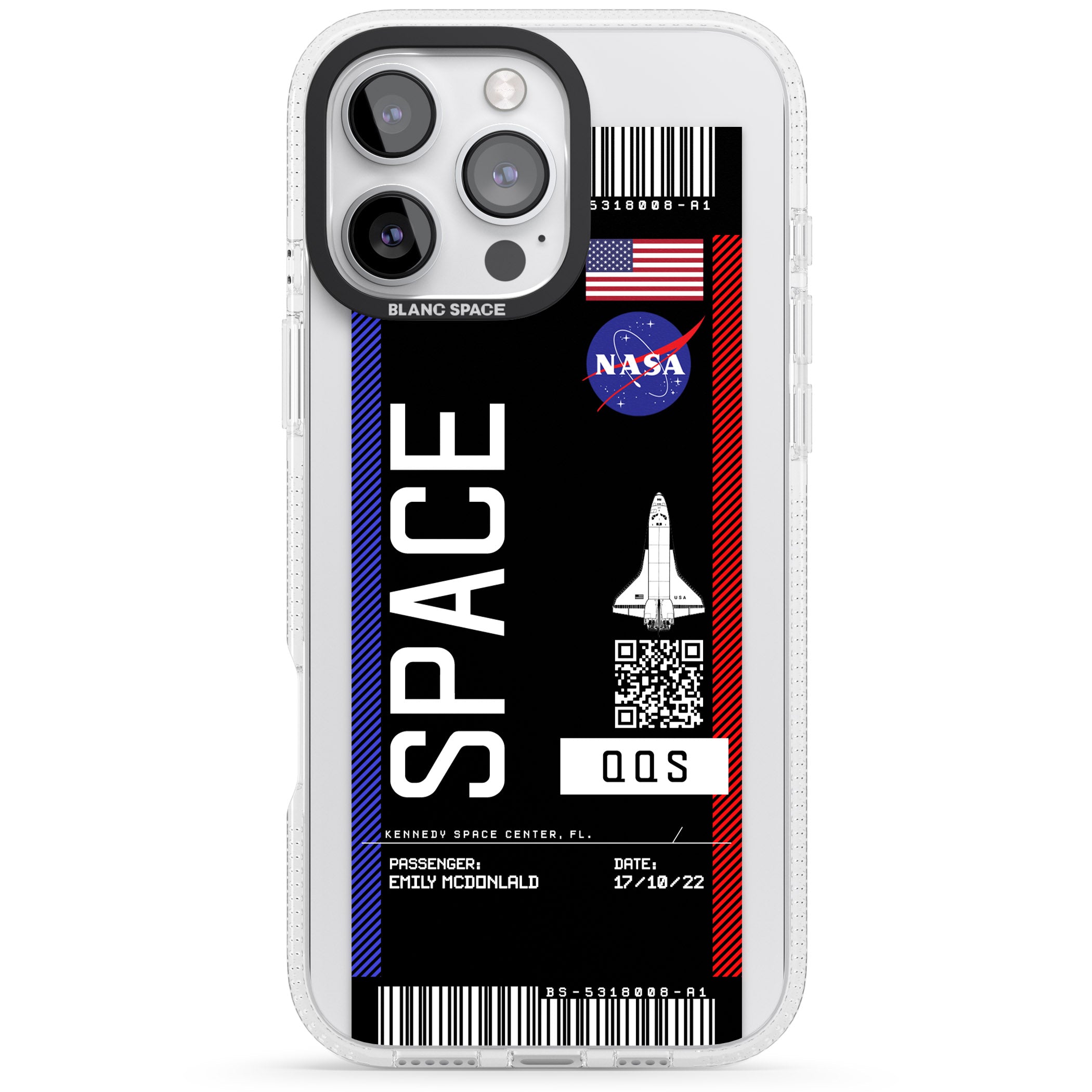 Personalised NASA Boarding Pass (Dark) iPhone 16 Pro Max / 16 Pro Clear Case Impact Air - Blanc Space