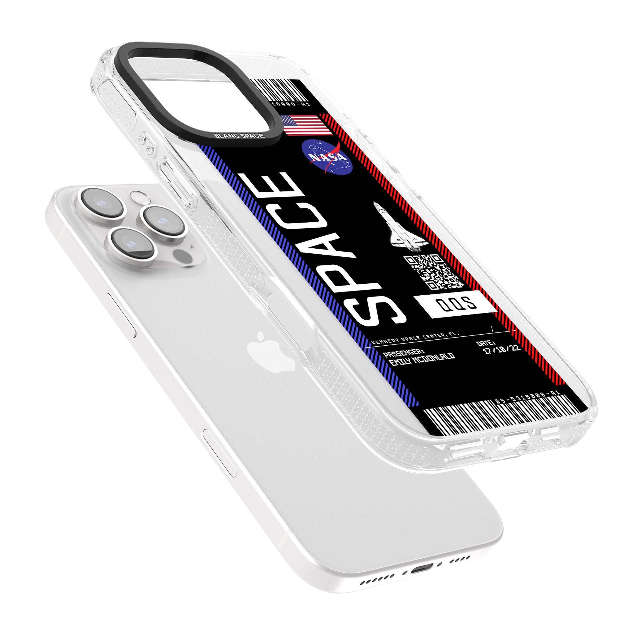 Personalised NASA Boarding Pass (Dark) iPhone 16 Pro Max / 16 Pro Clear Case Impact Air - Blanc Space