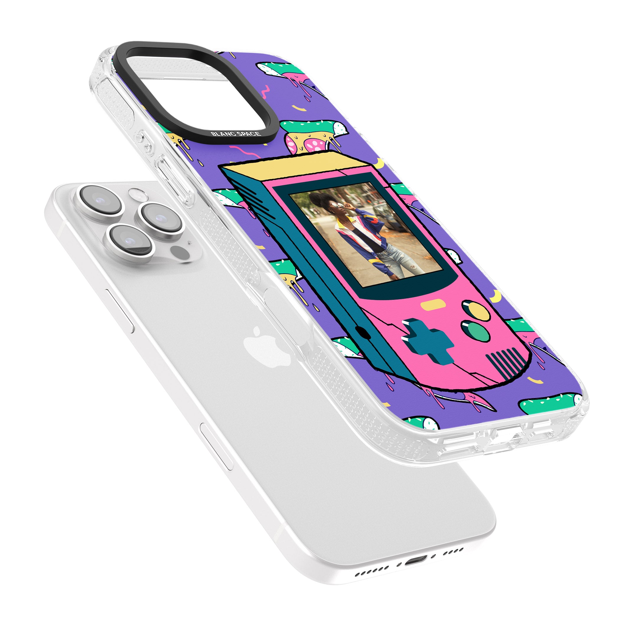Personalised Retro Game Photo Case iPhone 16 Pro Max / 16 Pro Clear Case Impact Air - Blanc Space