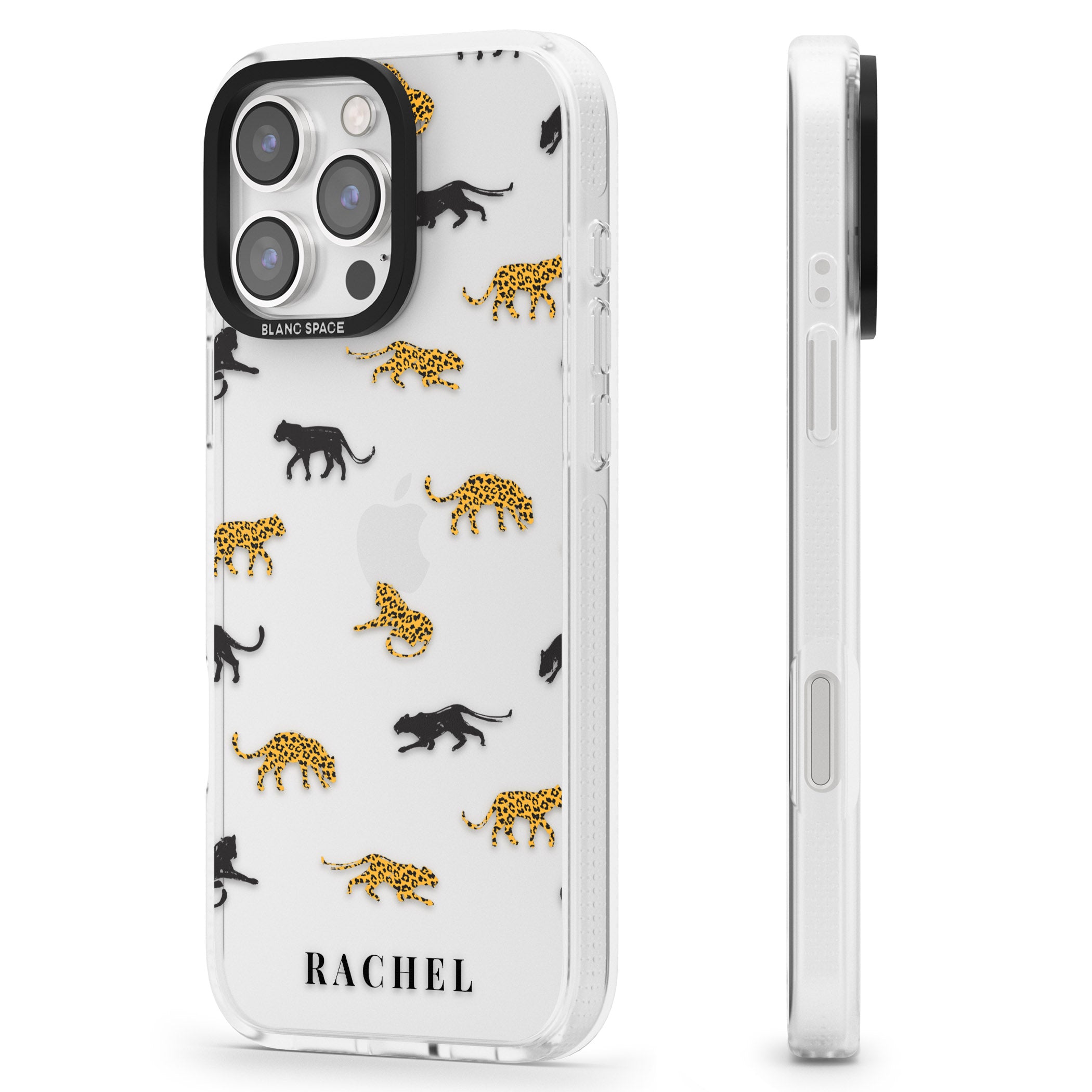 Personalised Jaguar Pattern on Transparent iPhone 16 Pro Max / 16 Pro Clear Case Impact Air - Blanc Space