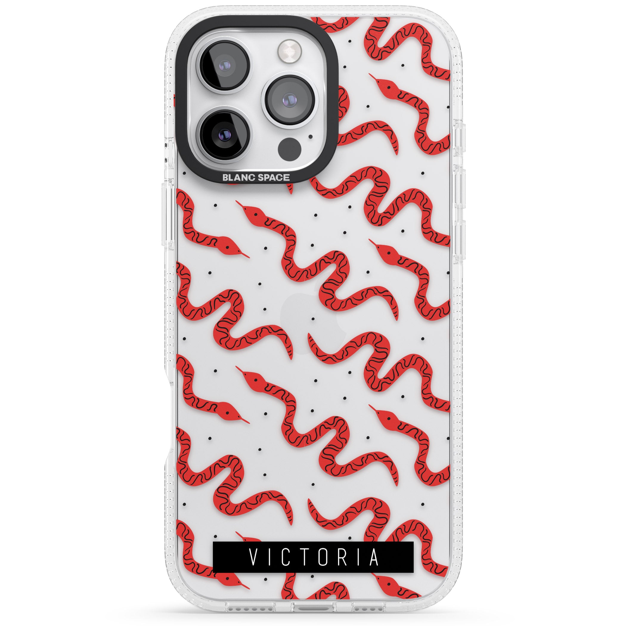 Personalised Snake Pattern iPhone 16 Pro Max / 16 Pro Clear Case Impact Air - Blanc Space