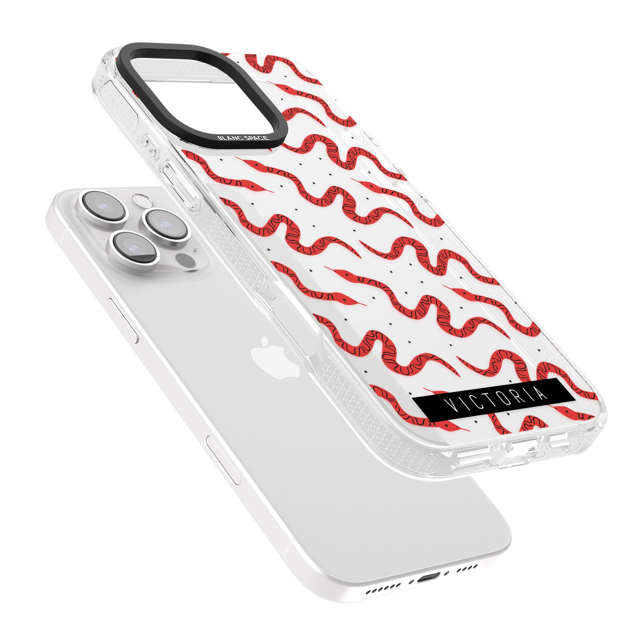 Personalised Snake Pattern iPhone 16 Pro Max / 16 Pro Clear Case Impact Air - Blanc Space