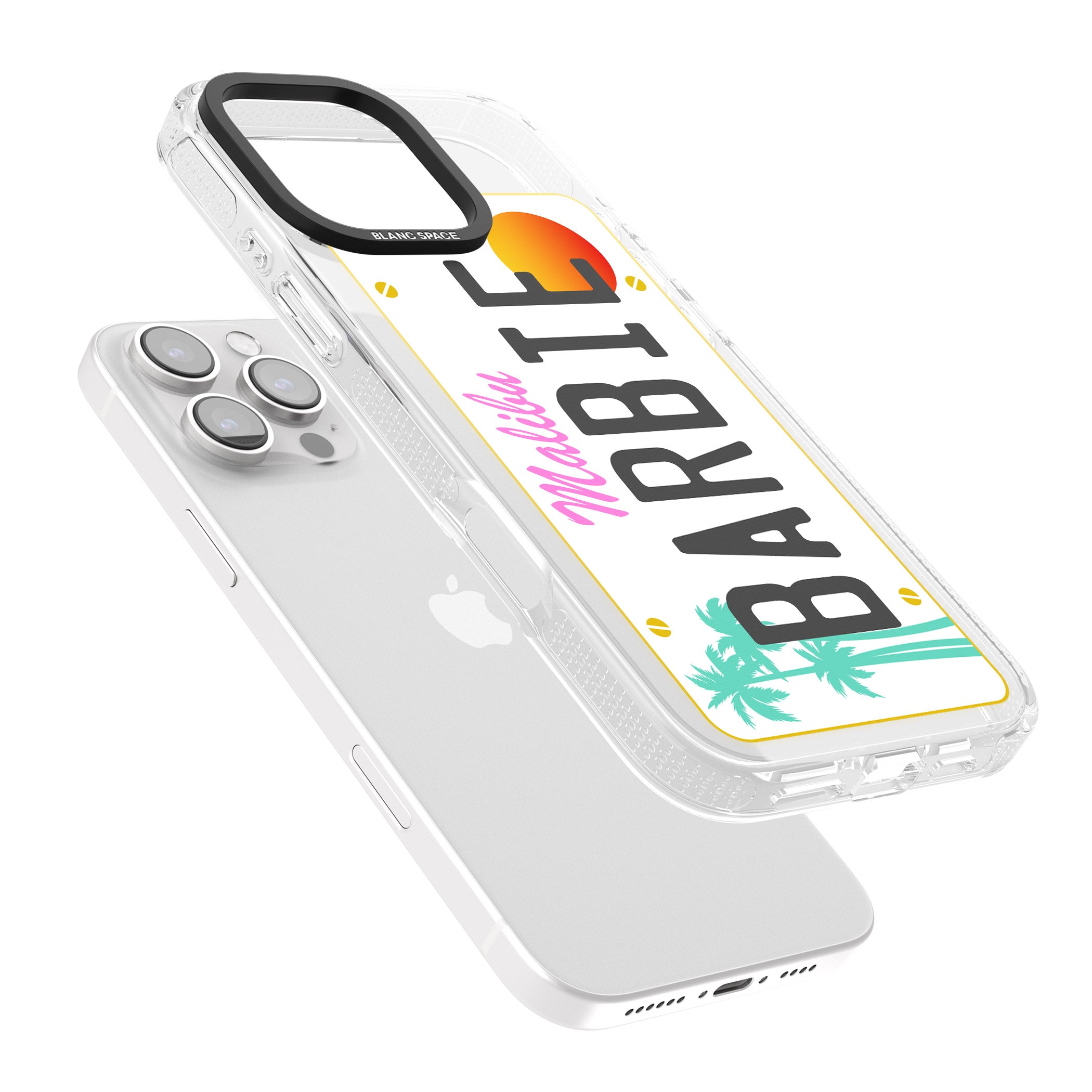 Personalised Malibu License Plate iPhone 16 Pro Max / 16 Pro Clear Case Impact Air - Blanc Space