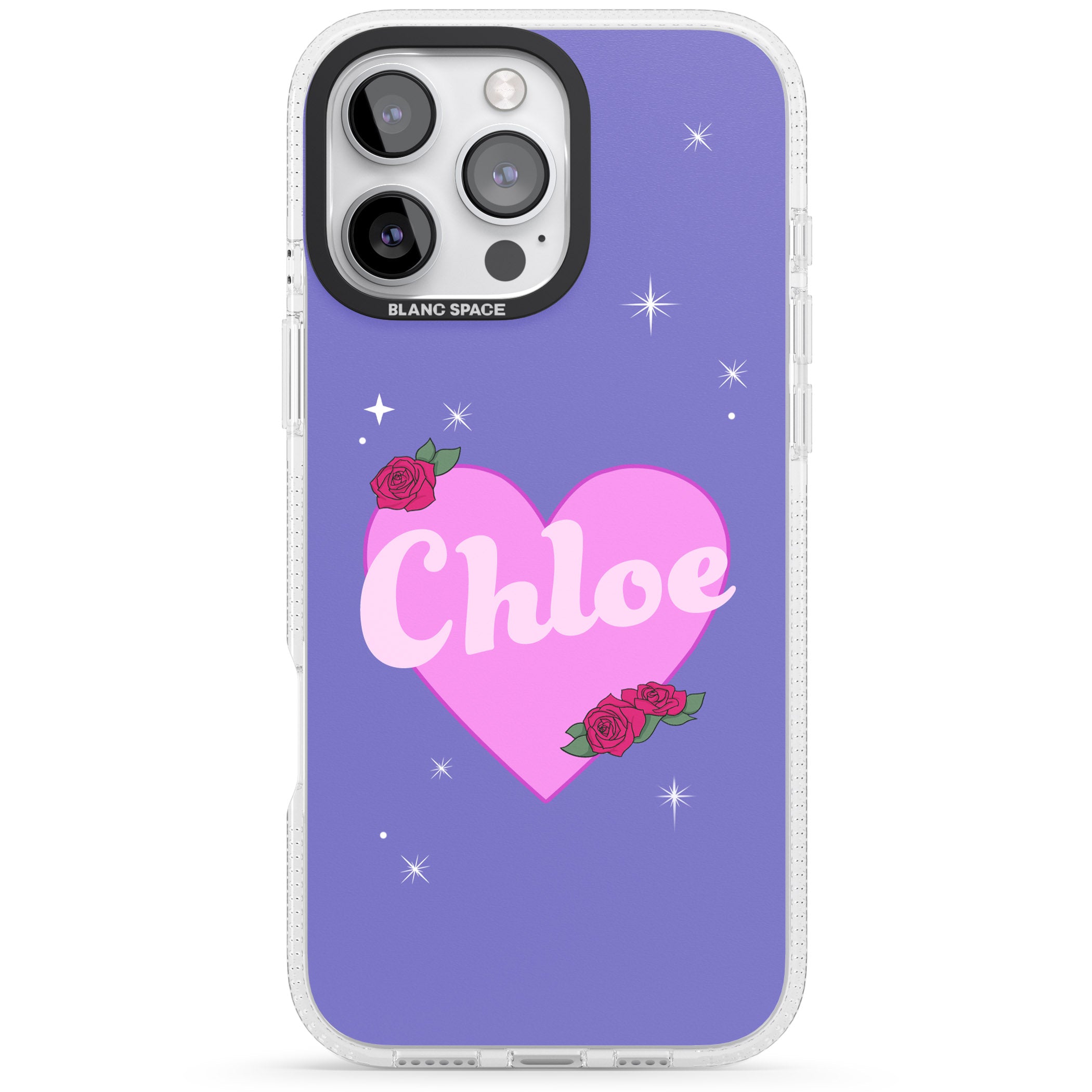 Personalised Glamorous Love Heart iPhone 16 Pro Max / 16 Pro Clear Case Impact Air - Blanc Space