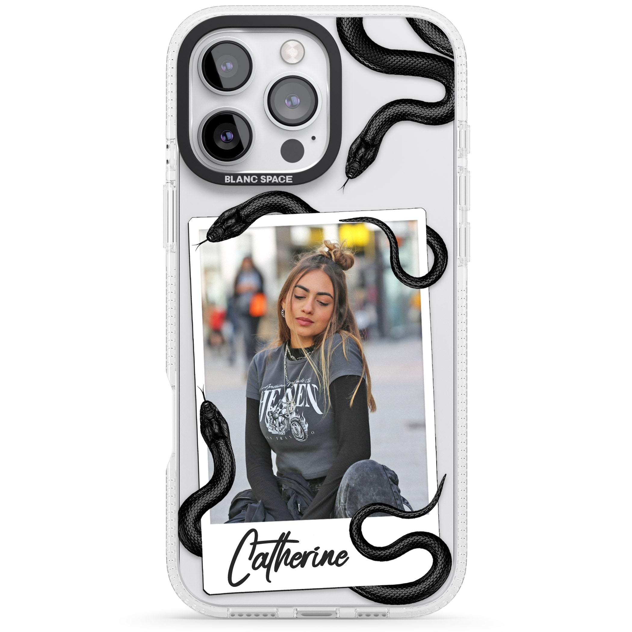 Personalised Snake Instant Photo iPhone 16 Pro Max / 16 Pro Clear Case Impact Air - Blanc Space