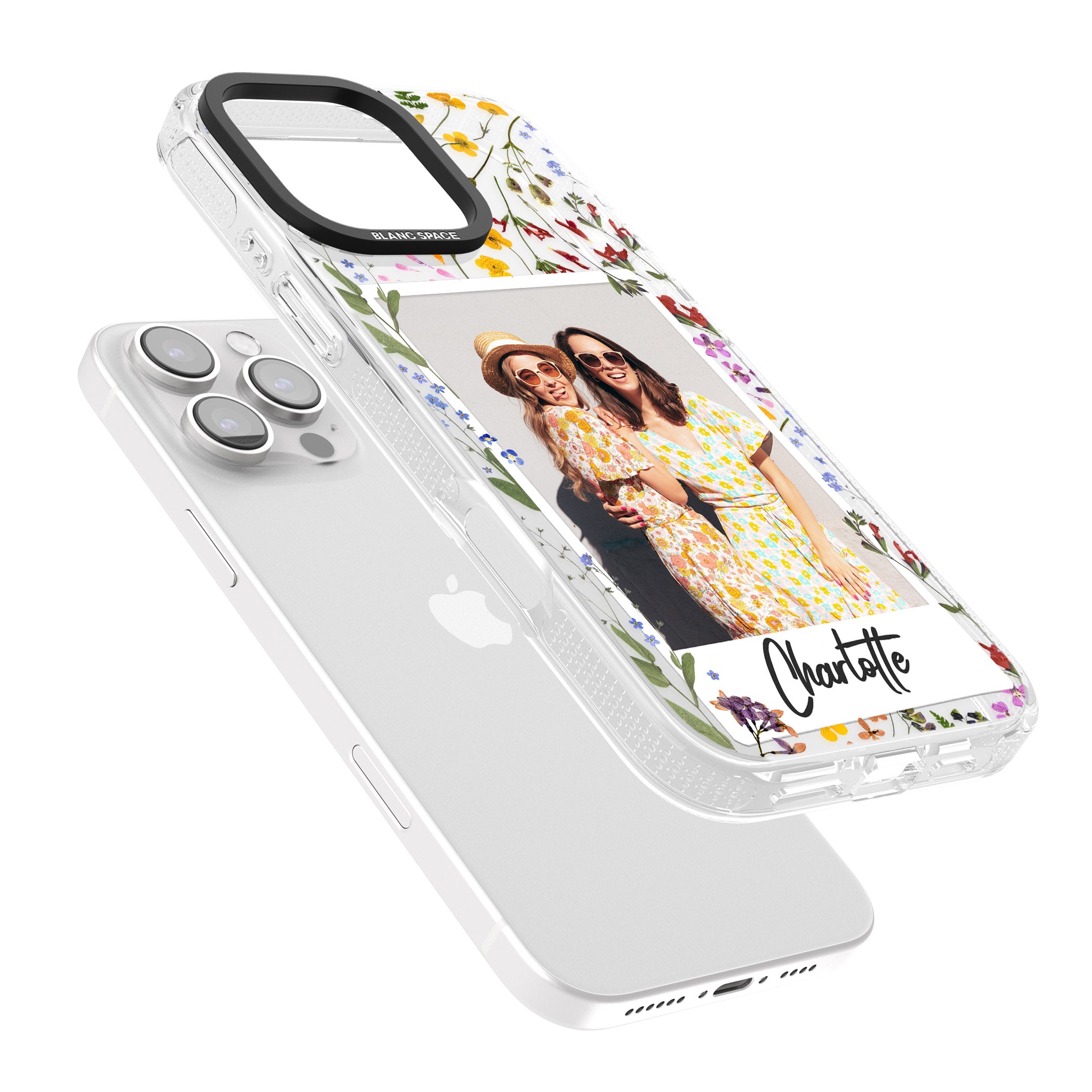 Personalised Wildflower Instant Photo iPhone 16 Pro Max / 16 Pro Clear Case Impact Air - Blanc Space