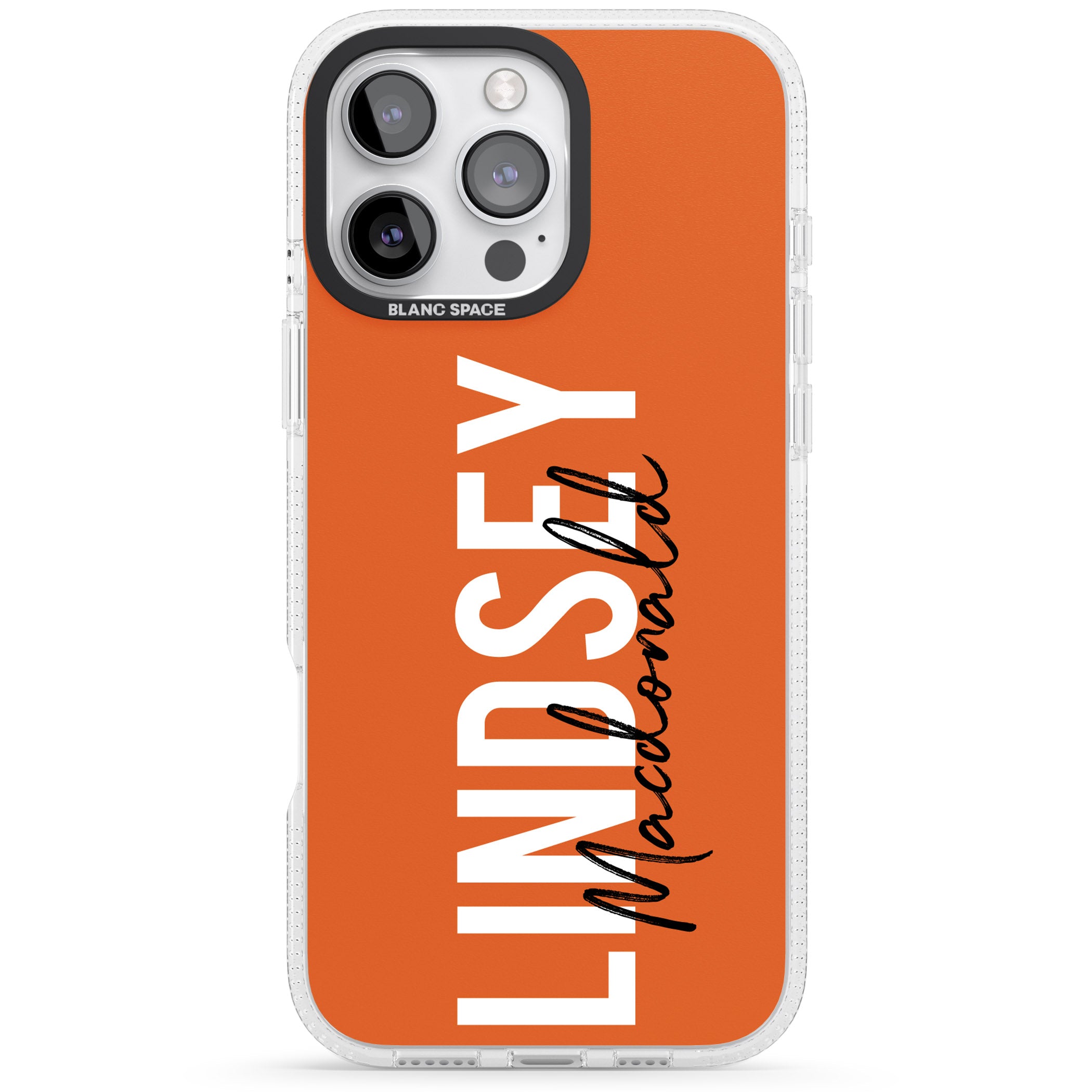 Personalised Bold Name: Orange iPhone 16 Pro Max / 16 Pro Clear Case Impact Air - Blanc Space