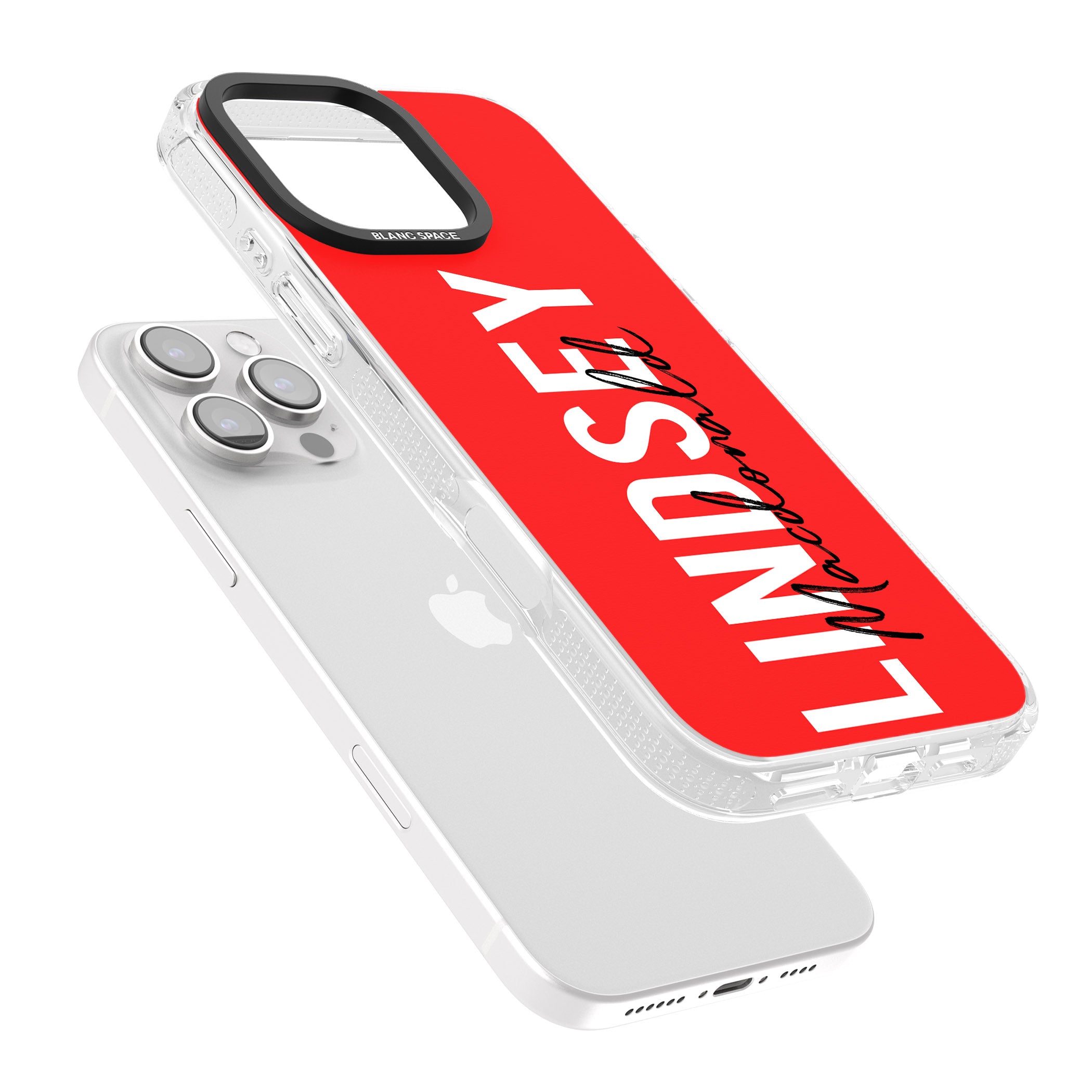 Personalised Bold Name: Red iPhone 16 Pro Max / 16 Pro Clear Case Impact Air - Blanc Space