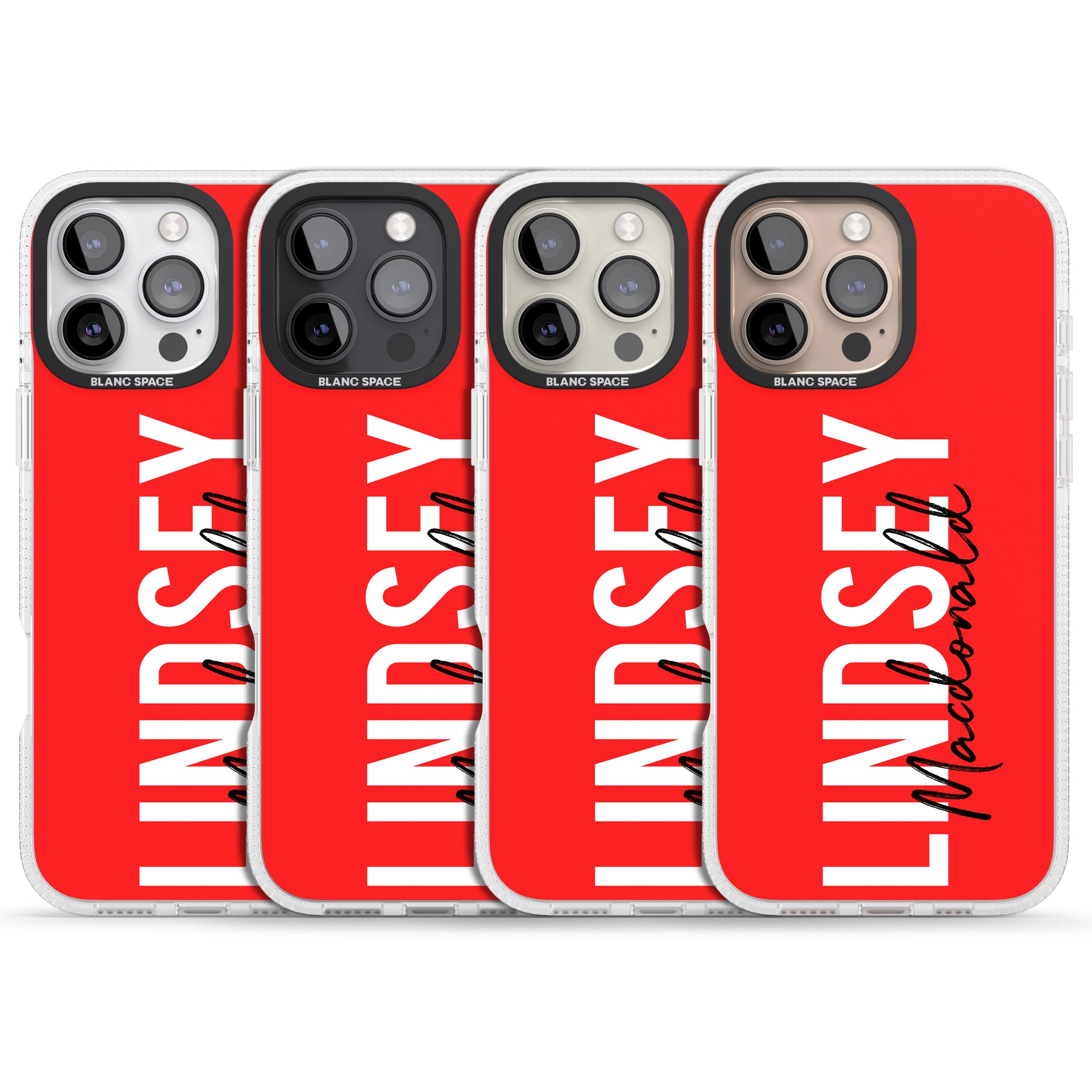 Personalised Bold Name: Red iPhone 16 Pro Max / 16 Pro Clear Case Impact Air - Blanc Space