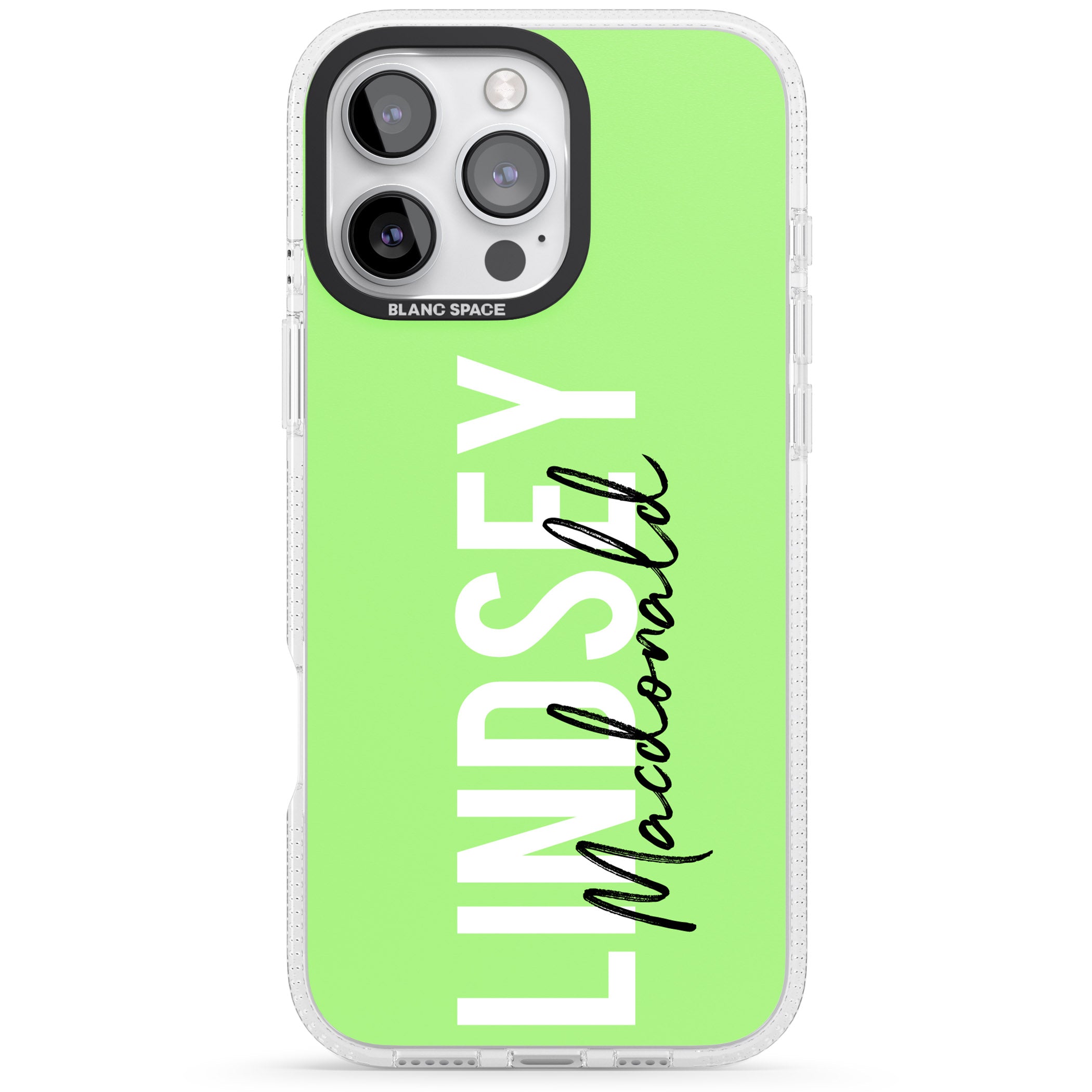 Personalised Bold Name: Lime iPhone 16 Pro Max / 16 Pro Clear Case Impact Air - Blanc Space