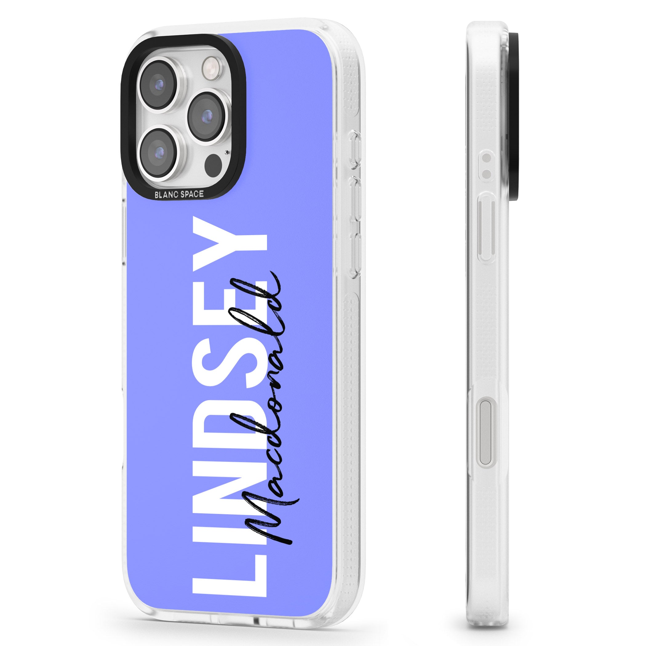 Personalised Bold Name: Purple iPhone 16 Pro Max / 16 Pro Clear Case Impact Air - Blanc Space