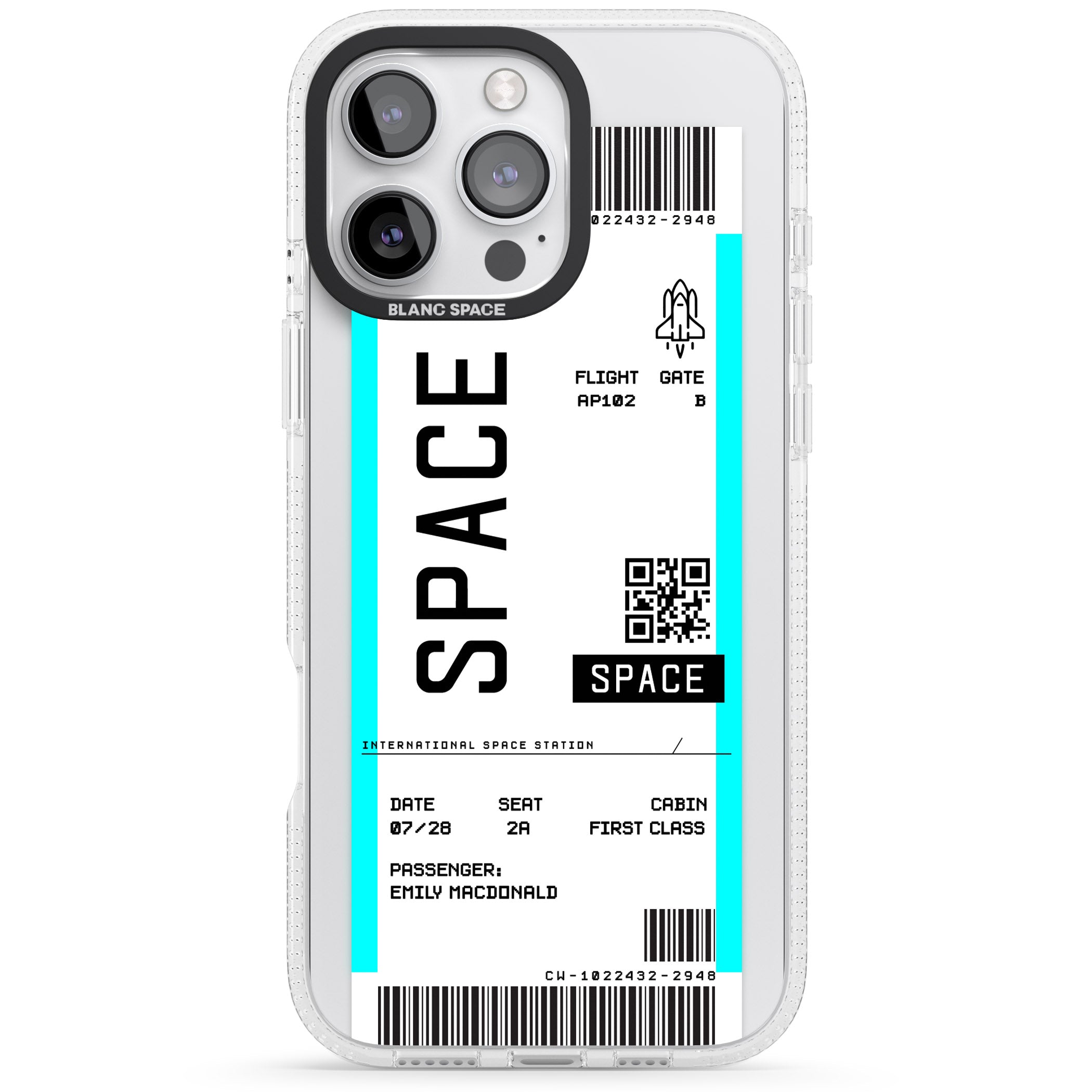Personalised Space Space Travel Ticket iPhone 16 Pro Max / 16 Pro Clear Case Impact Air - Blanc Space