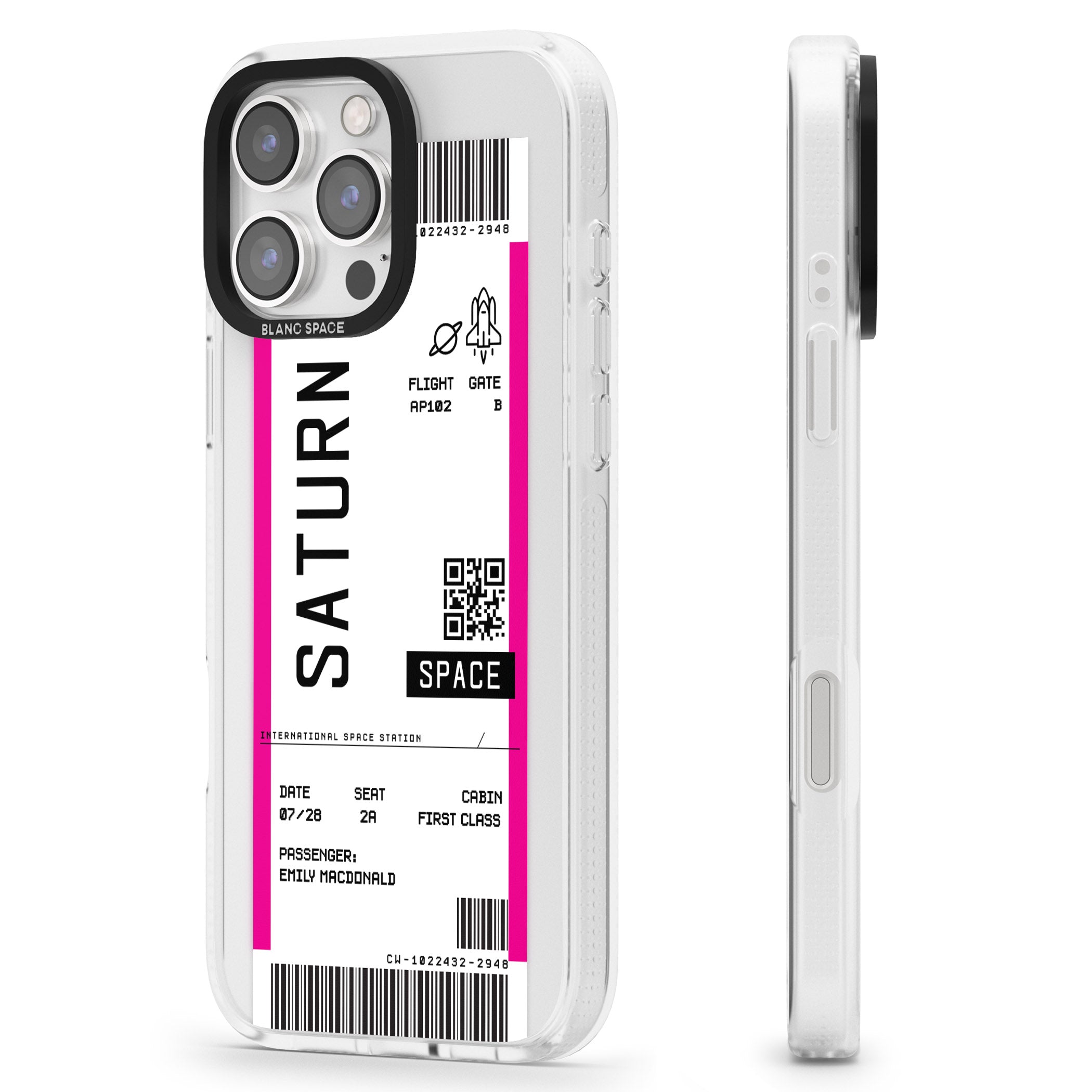 Personalised Saturn Space Travel Ticket iPhone 16 Pro Max / 16 Pro Clear Case Impact Air - Blanc Space