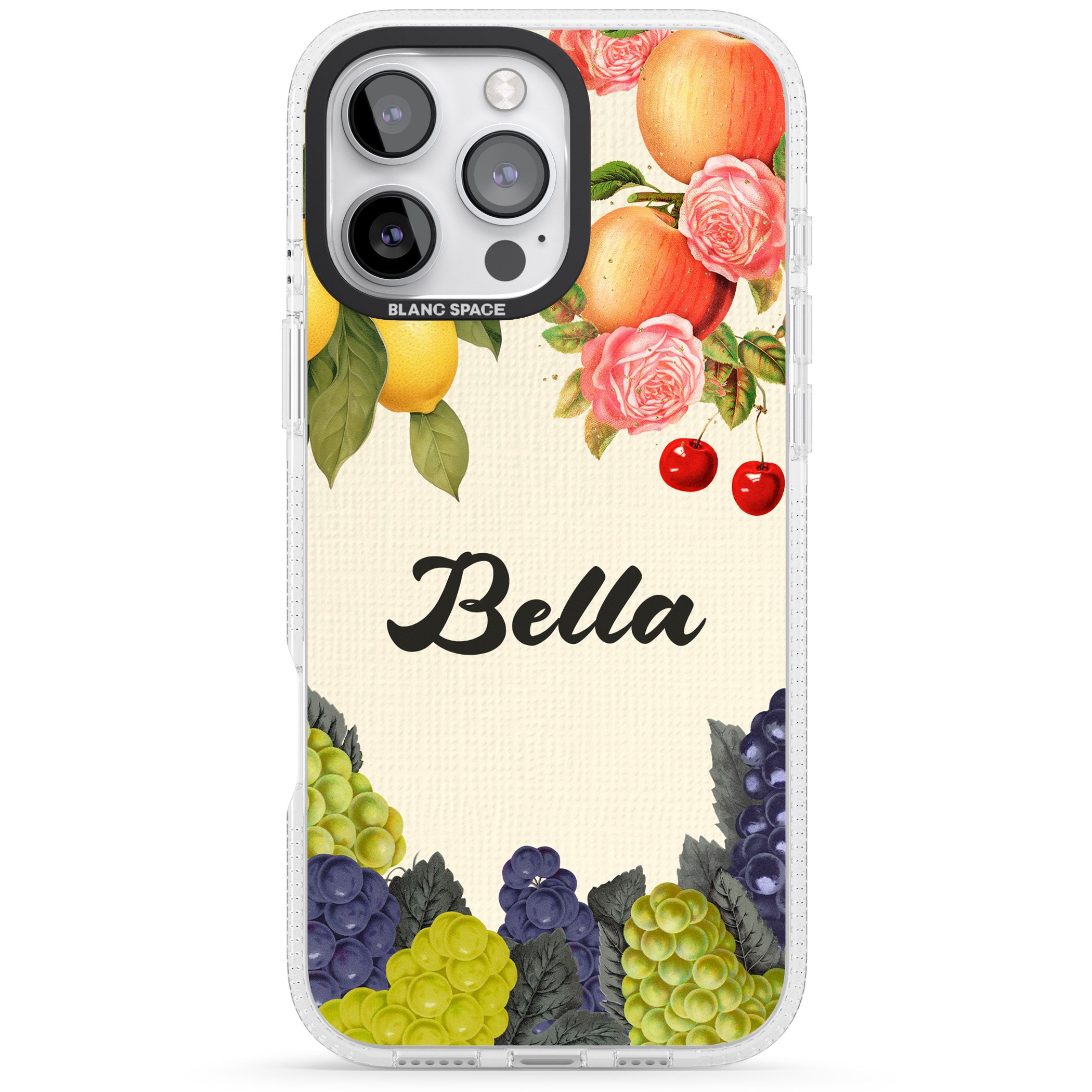 Personalised Vintage Fruits iPhone 16 Pro Max / 16 Pro Clear Case Impact Air - Blanc Space