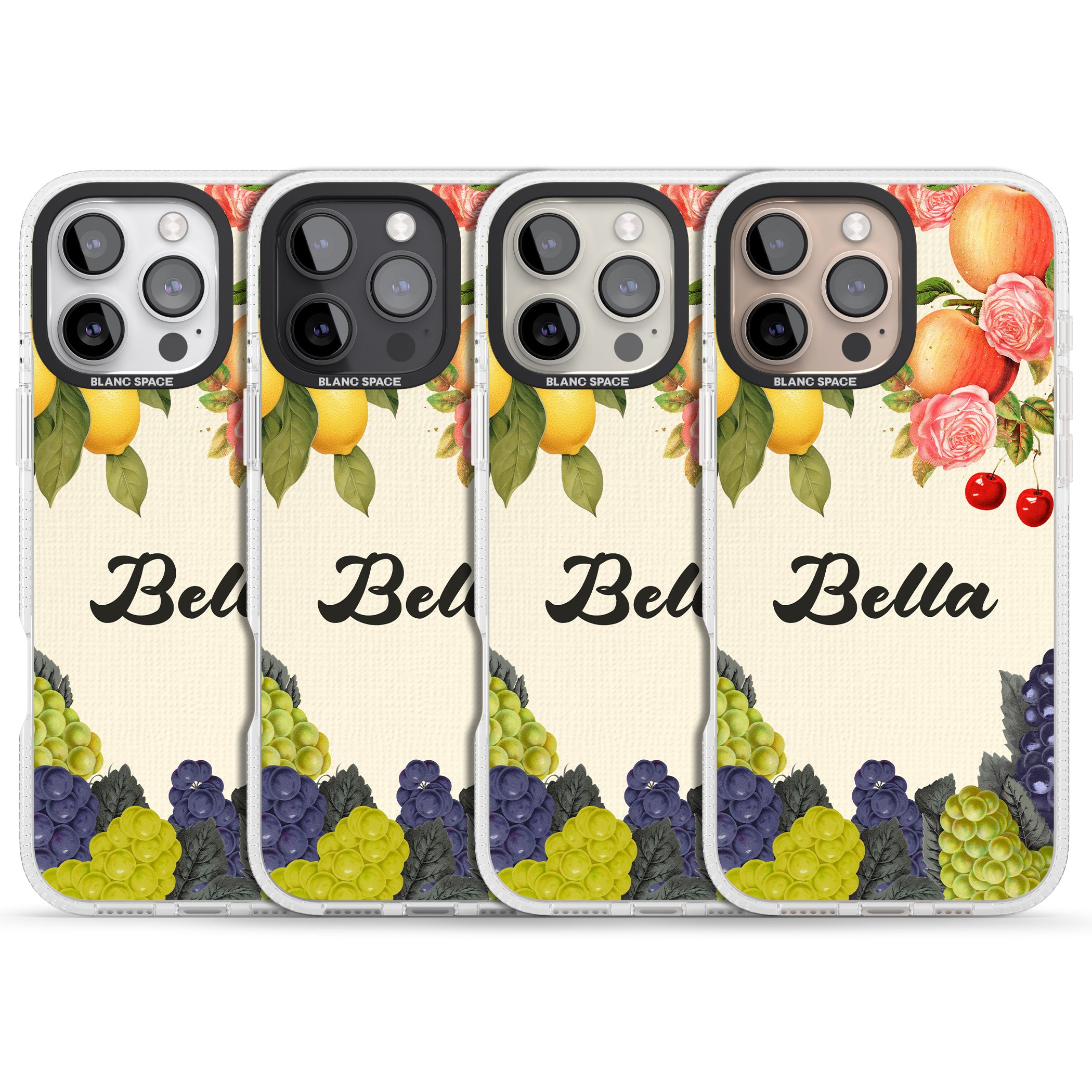 Personalised Vintage Fruits iPhone 16 Pro Max / 16 Pro Clear Case Impact Air - Blanc Space