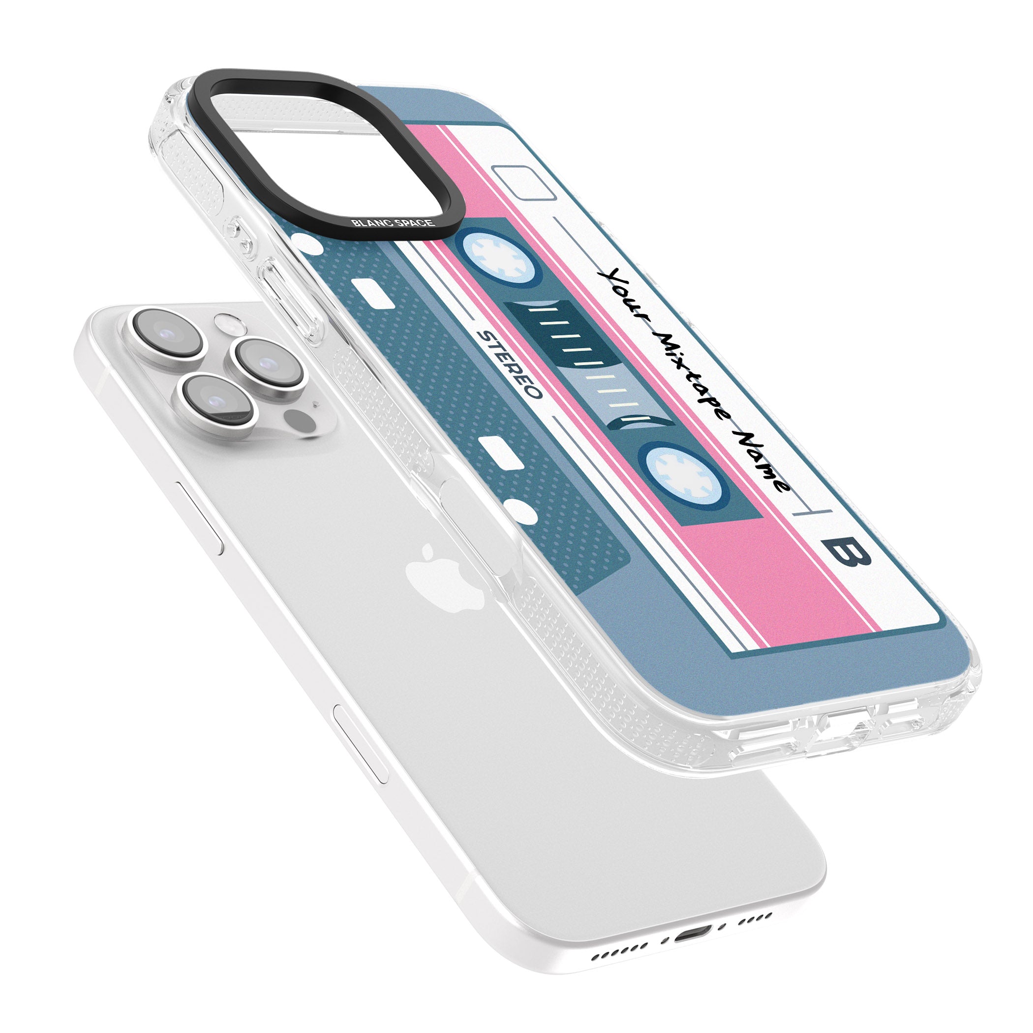 Personalised Retro Mixtape iPhone 16 Pro Max / 16 Pro Clear Case Impact Air - Blanc Space