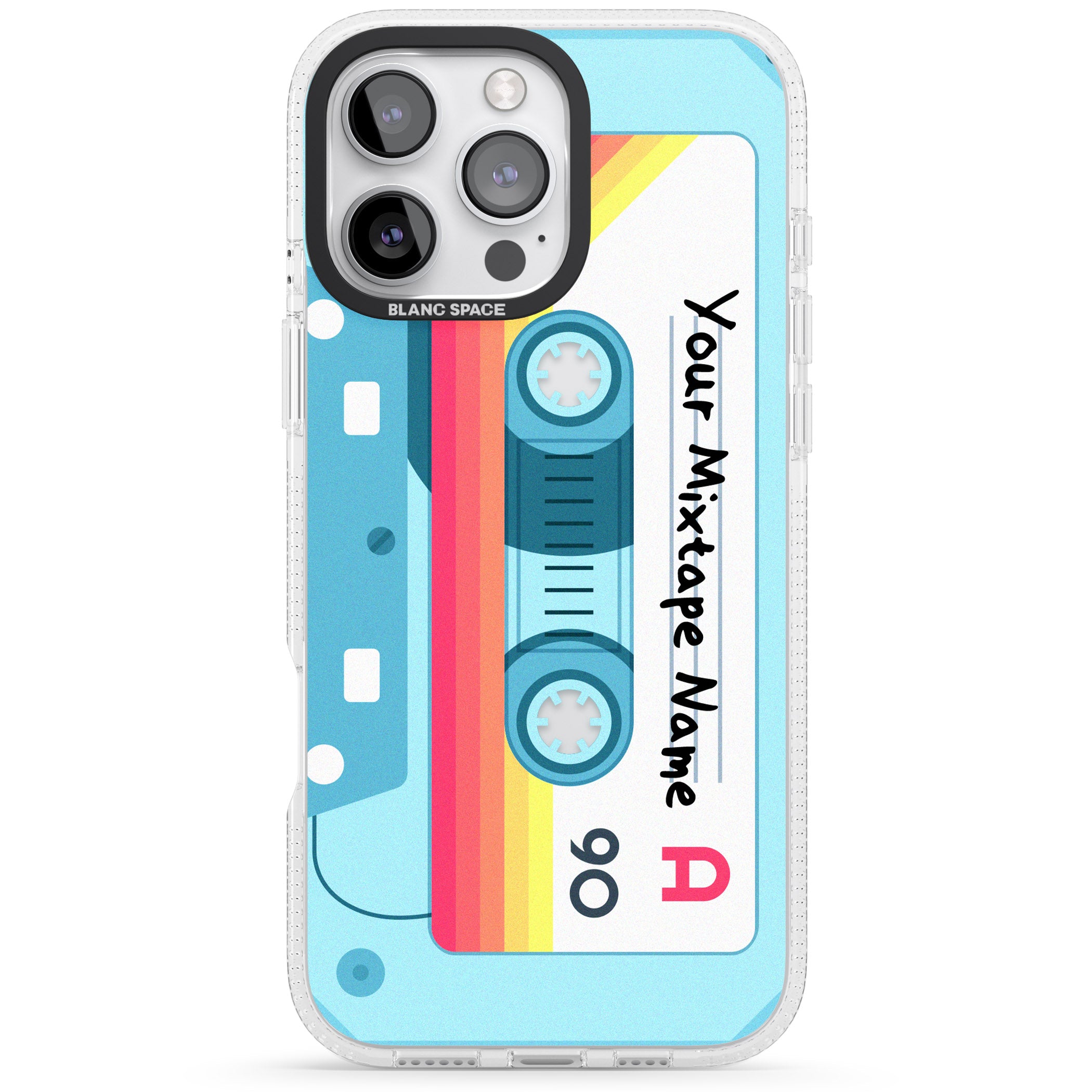Personalised Sporty Cassette iPhone 16 Pro Max / 16 Pro Clear Case Impact Air - Blanc Space