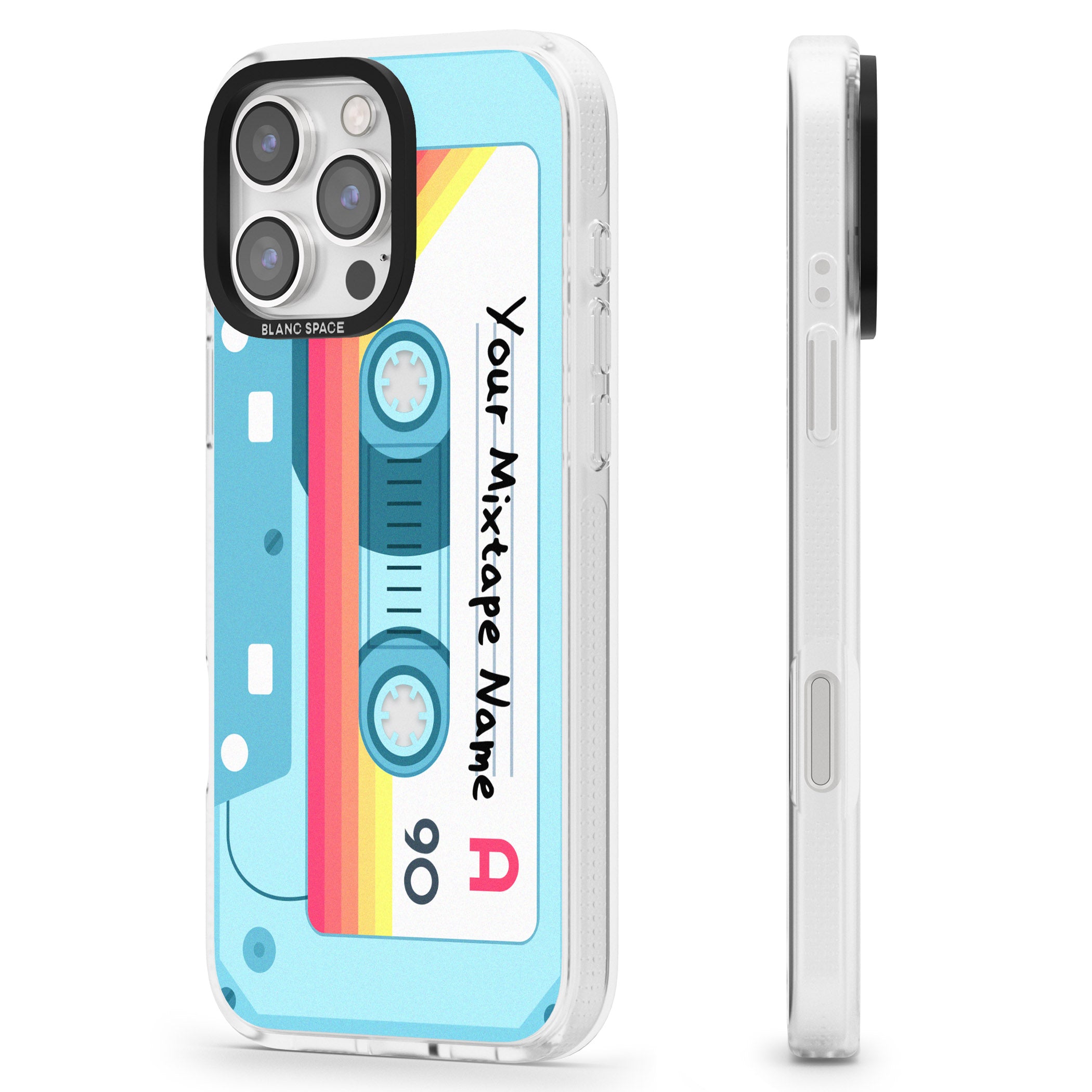 Personalised Sporty Cassette iPhone 16 Pro Max / 16 Pro Clear Case Impact Air - Blanc Space