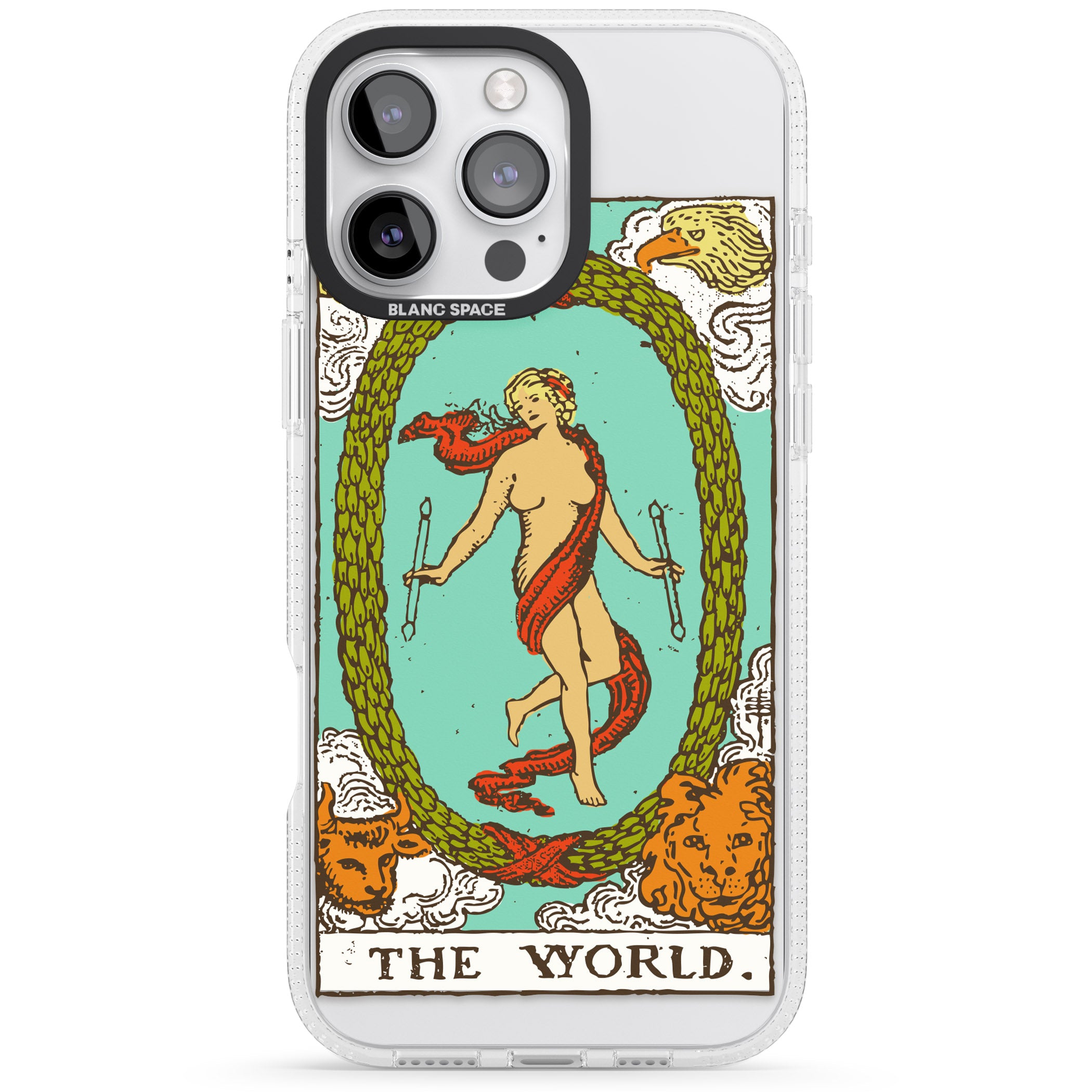Personalised The World Tarot Card - Colour iPhone 16 Pro Max / 16 Pro Clear Case Impact Air - Blanc Space