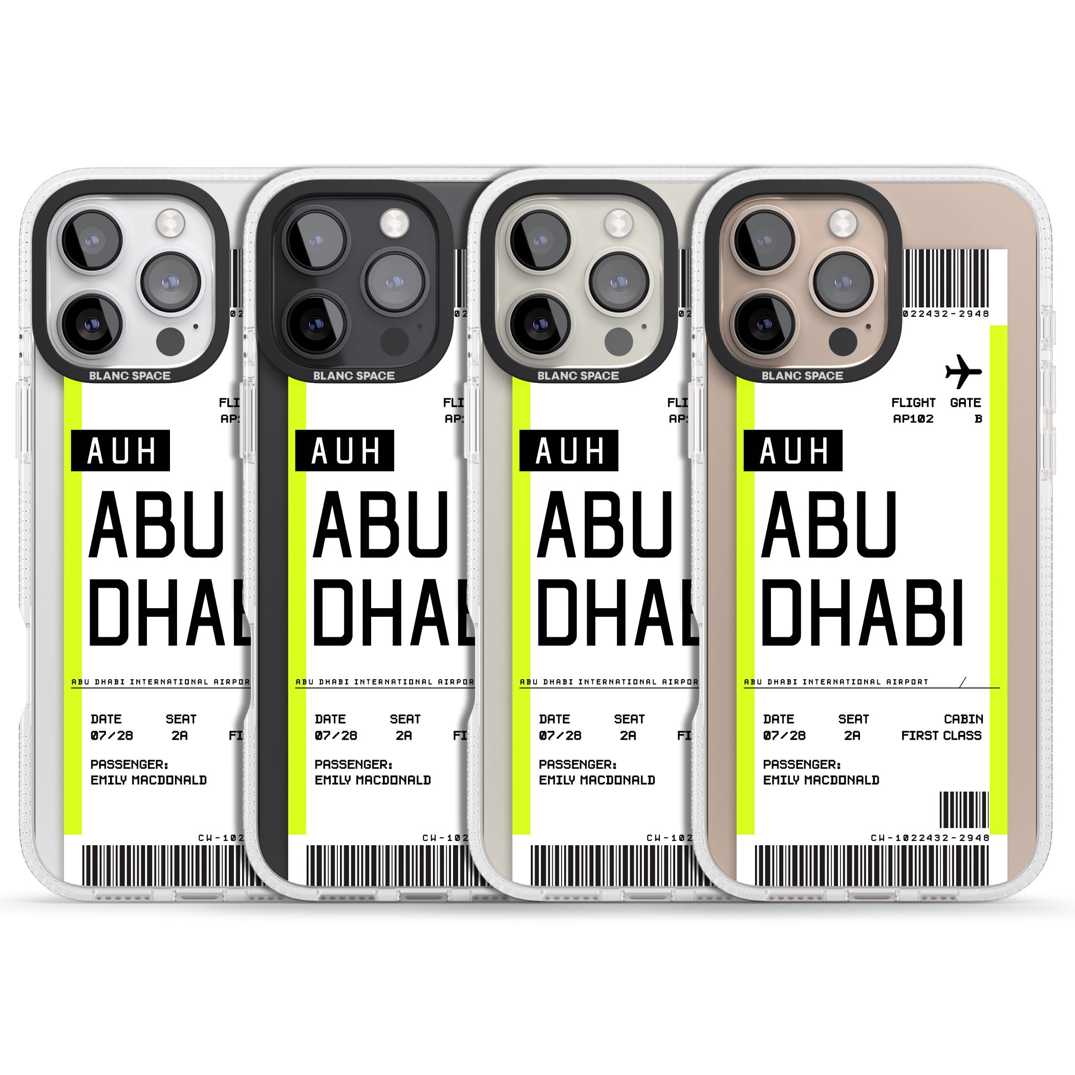 Personalised Abu Dhabi Boarding Pass iPhone 16 Pro Max / 16 Pro Clear Case Impact Air - Blanc Space