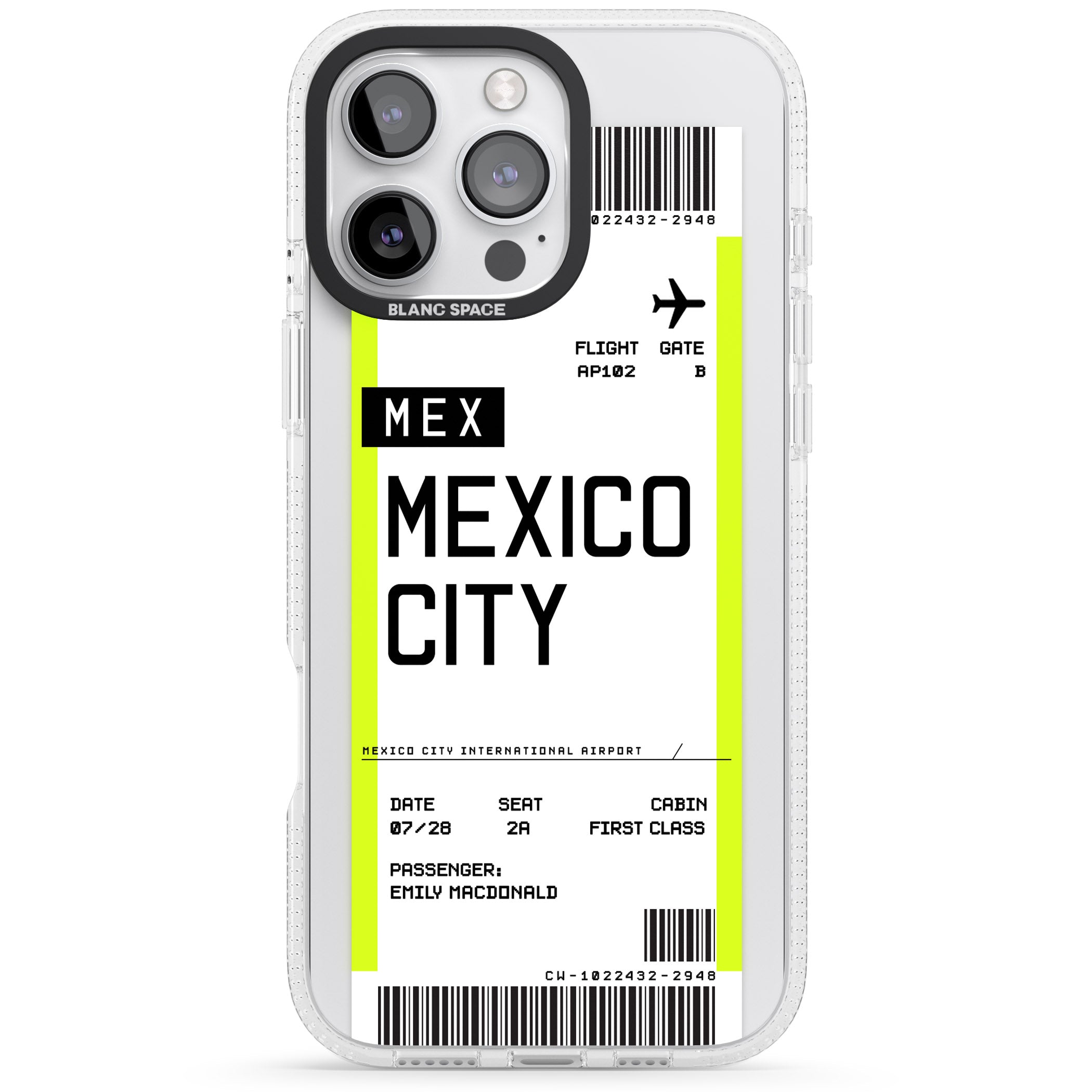 Personalised Mexico City Boarding Pass iPhone 16 Pro Max / 16 Pro Clear Case Impact Air - Blanc Space