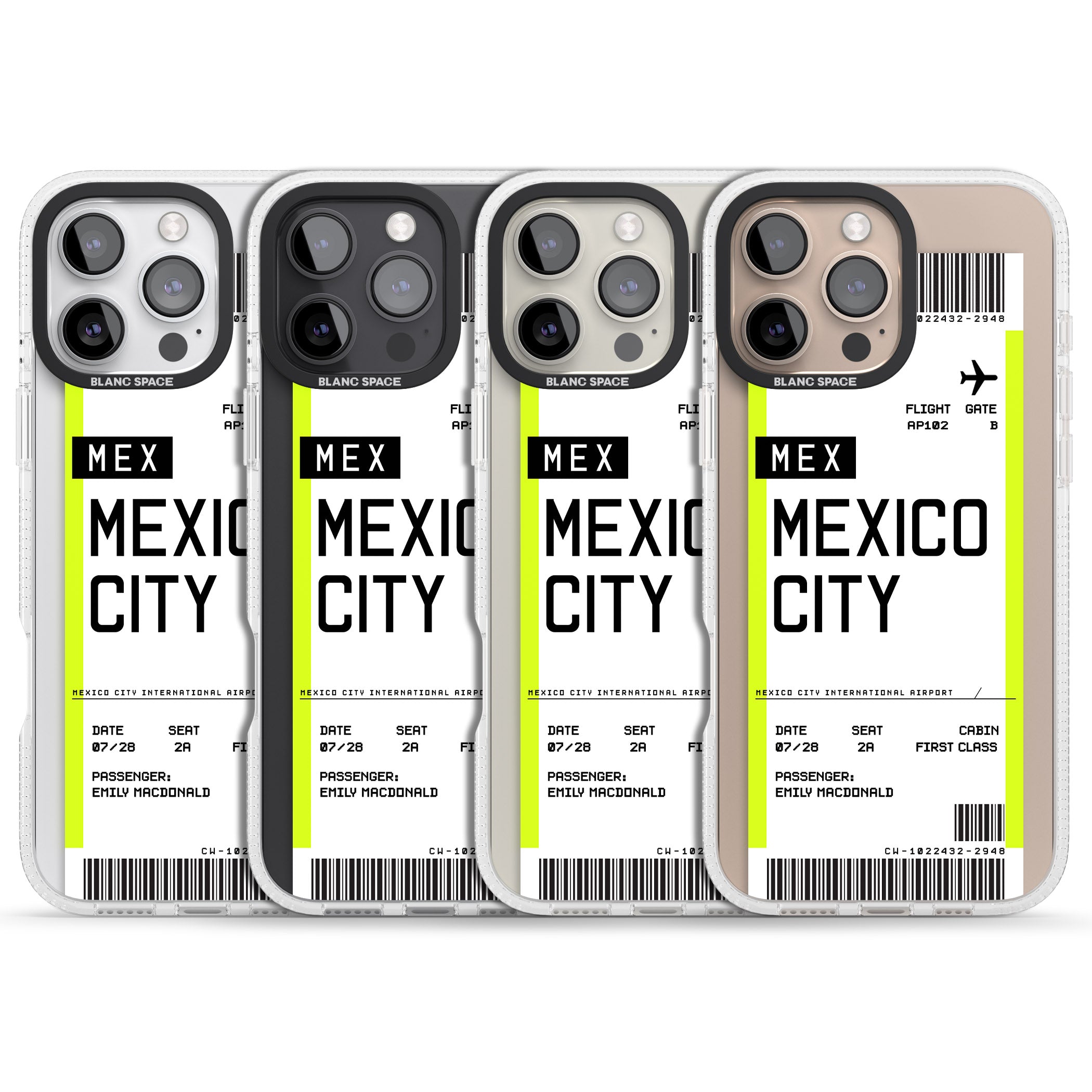 Personalised Mexico City Boarding Pass iPhone 16 Pro Max / 16 Pro Clear Case Impact Air - Blanc Space