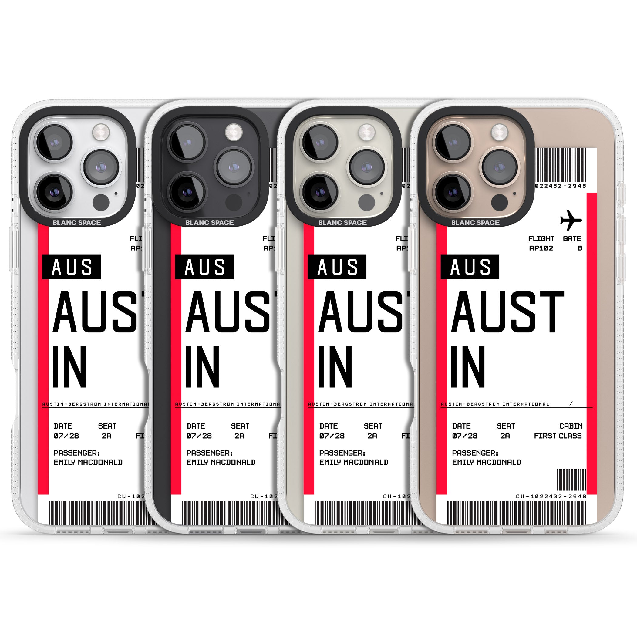 Personalised Austin Boarding Pass iPhone 16 Pro Max / 16 Pro Clear Case Impact Air - Blanc Space